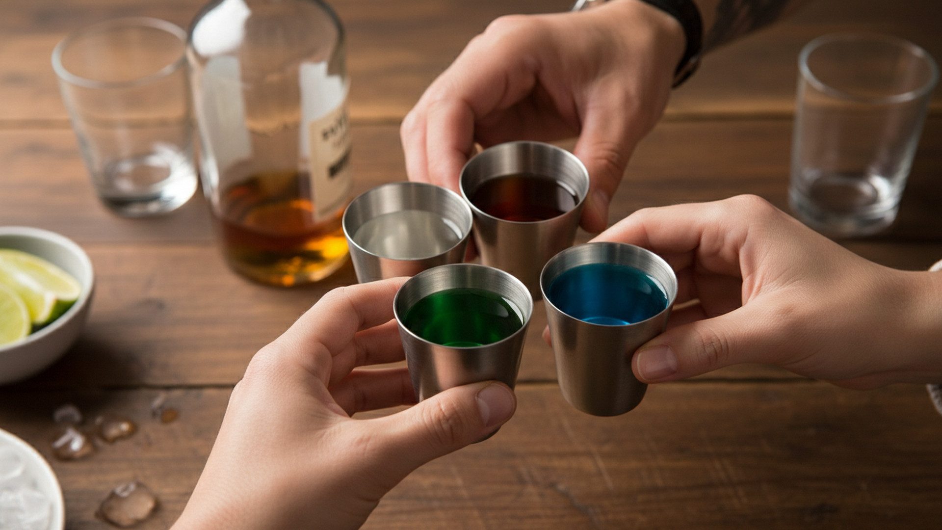 LK Trend & Style Likörbecher Schnaps Shot-Becher Stamperl für Unterwegs, Edelstahl, 4-teilig mit Ledertasche – Bild 2 von 2