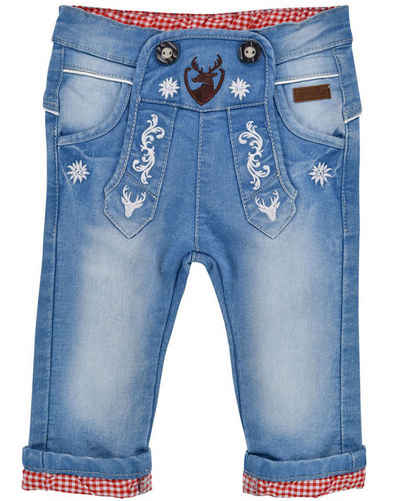 BONDI Trachtenlederhose Lange Baby Jungen Jeans 'Gipfelkraxler' 91725, Bl