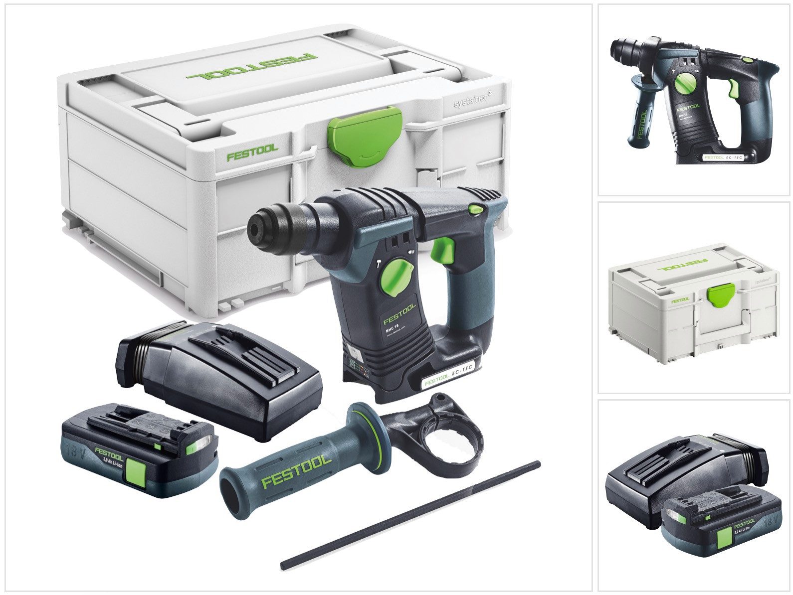 FESTOOL Akku-Bohrhammer BHC 18-Basic Akku Bohrhammer 18 V 1,8 J SDS Plus Brushless + 1x Akku