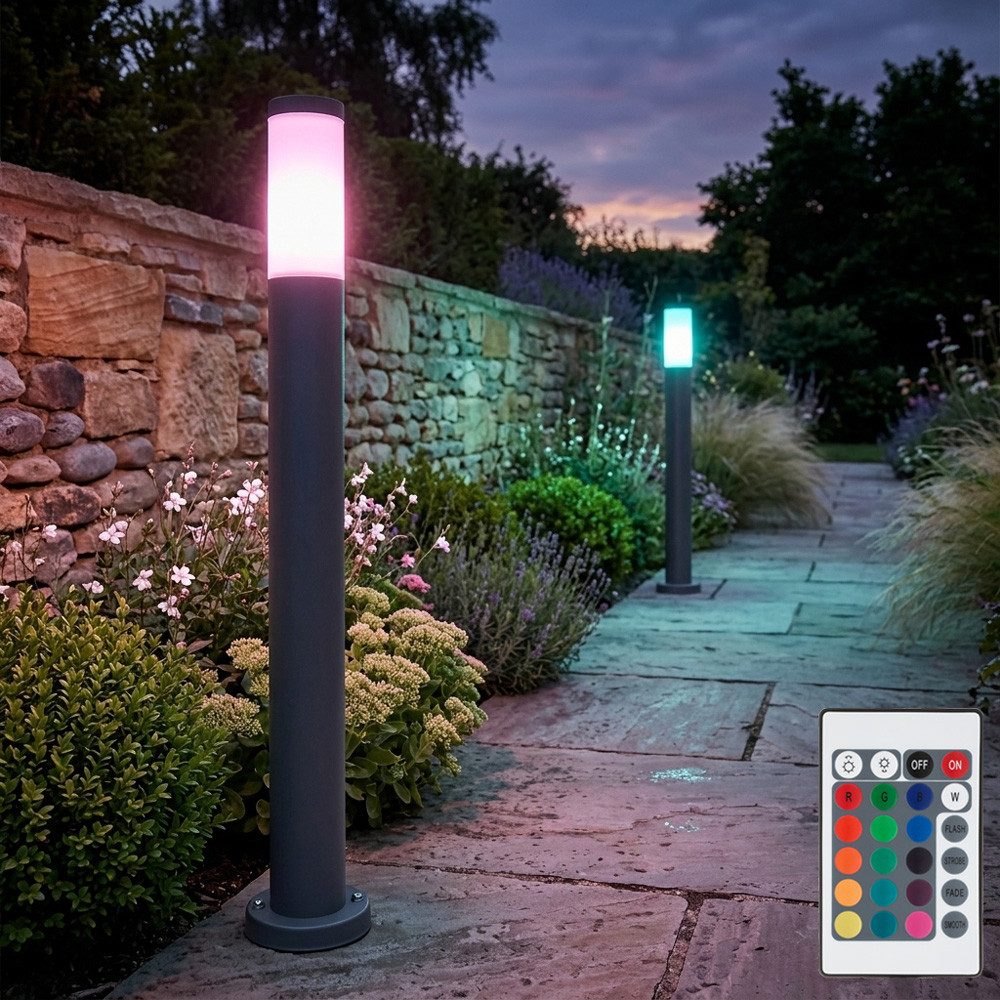 GLOBO LIGHTING LED Außen-Stehlampe, Leuchtmittel inklusive, Farbwechsel, Warmweiß, 2er Set Außen Steh Leuchte ANTHRAZIT Fernbedienung Garten Außen lampe
