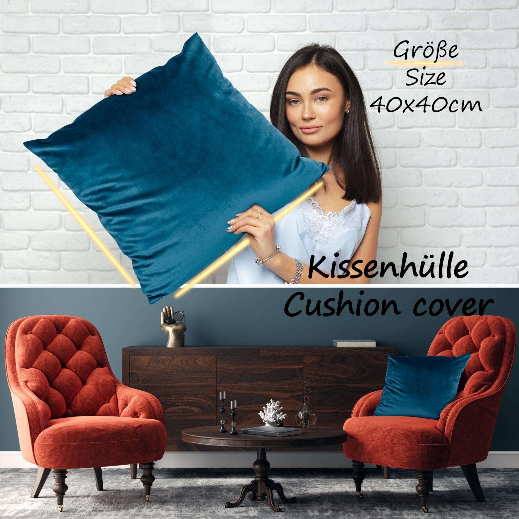 ANRO Dekokissen Kissenhülle MIT oder OHNE Füllung Kissenbezug Zierkissen, Kissenüberzug ohne Füllung Samt Uni 40x40cm Einfarbig Türkisblau – Bild 4 von 5