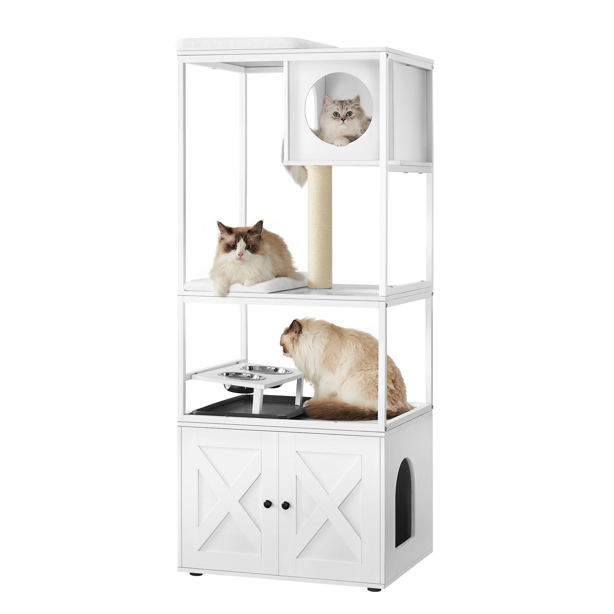 FEANDREA Kratzbaum, 3-in-1, mit Katzenklo-Schrank, erhöhter Napfständer günstig online kaufen
