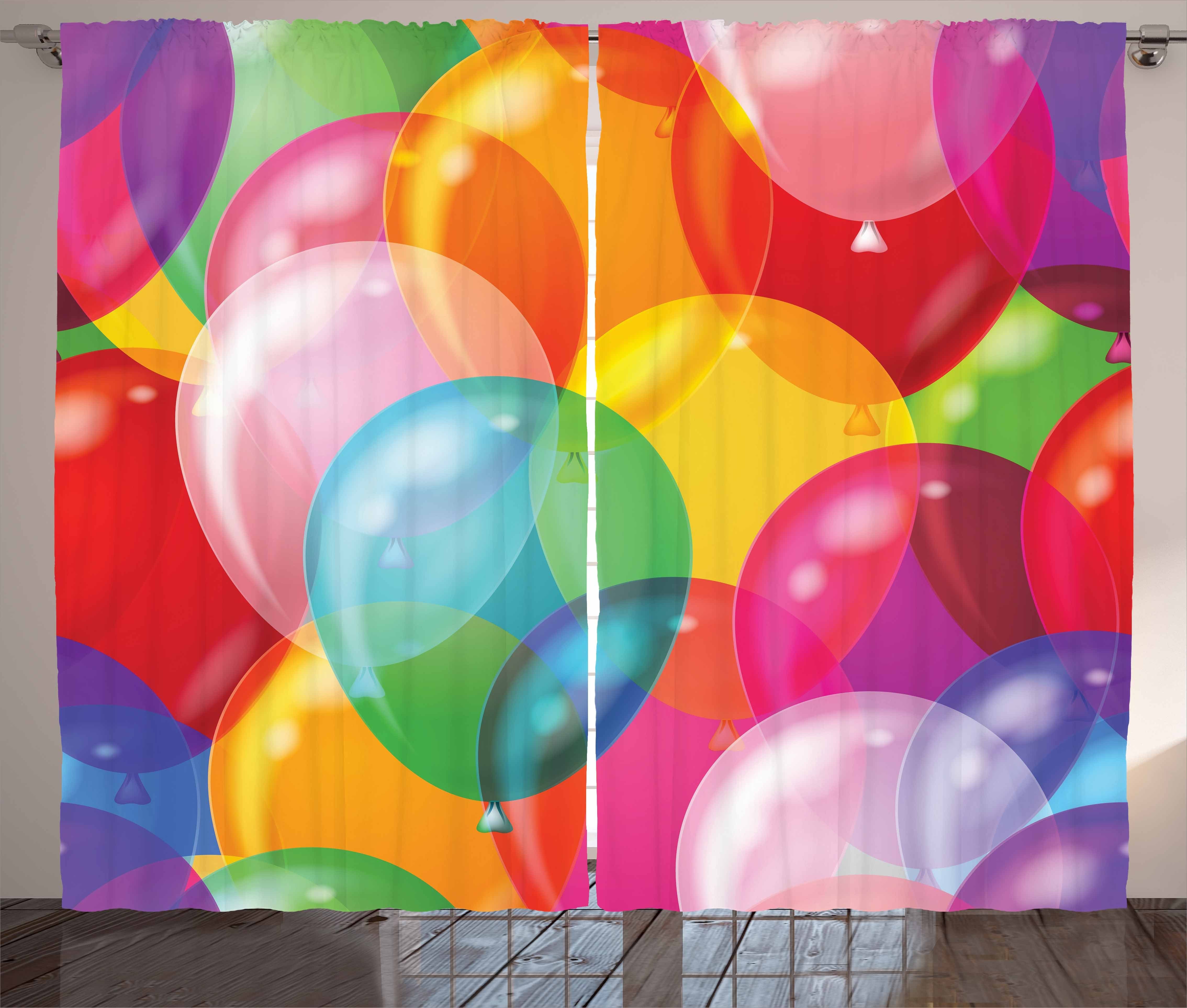 Gardine Schlafzimmer Kräuselband Vorhang mit Schlaufen und Haken, Abakuhaus, Bunt Luftballons Fun