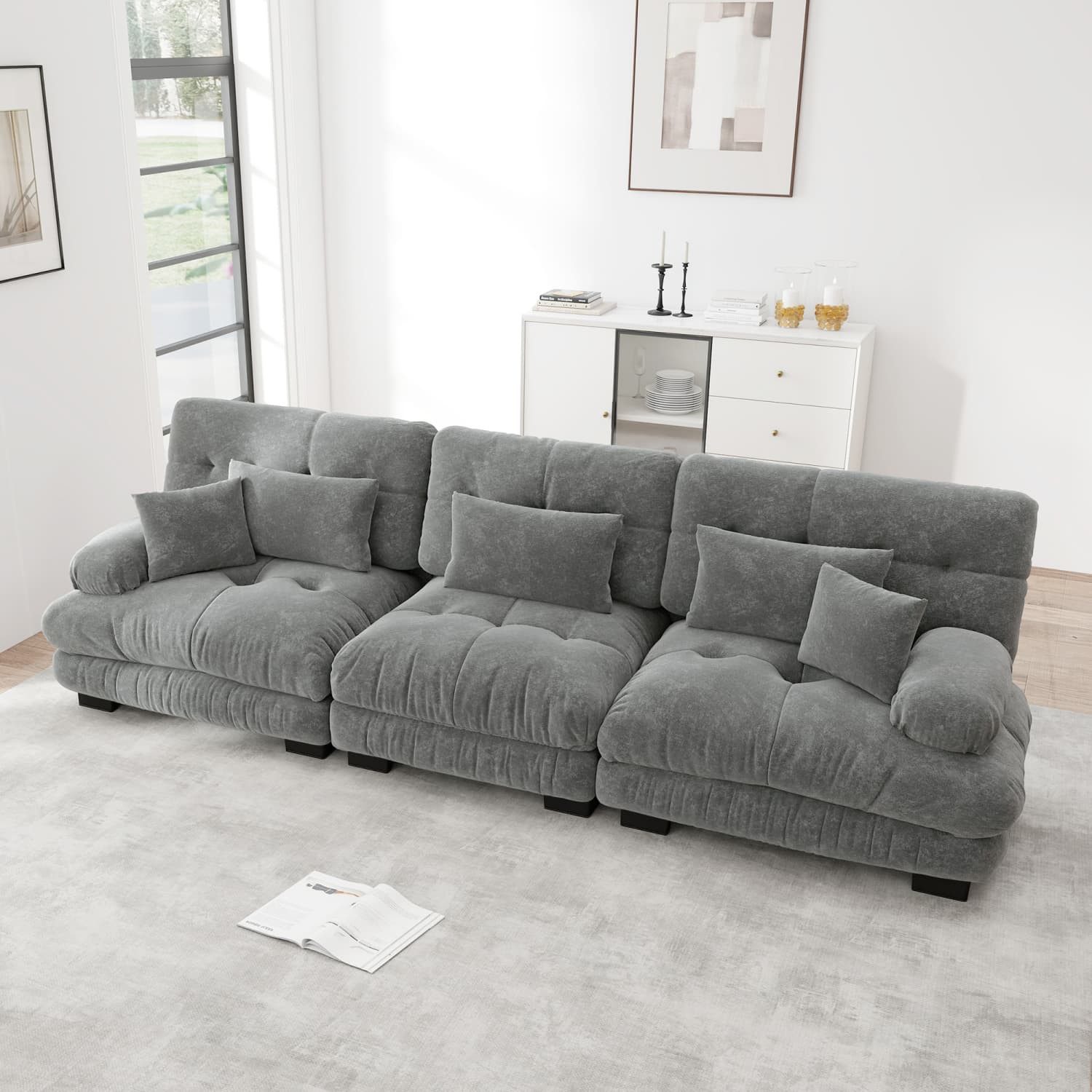 autolock Ecksofa 3-Sitzer Modulares Ecksofa mit Tiefensitz, Chenille Schlafsofa, Komfortabel Gepolstert für Wohnzimmer, Apartment, Studio, Büro