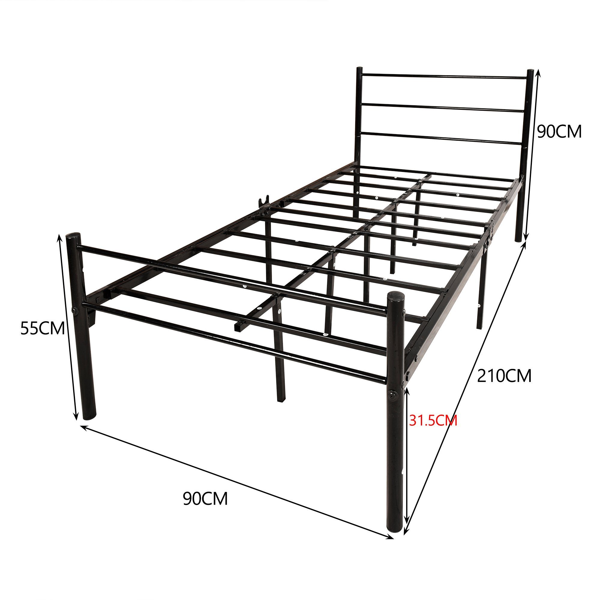 Metallbett (Gästebett Jugendbett), Einzelbett mit Lattenrost für Schlafzimmer Gästezimmer Bett 90x200 cm
