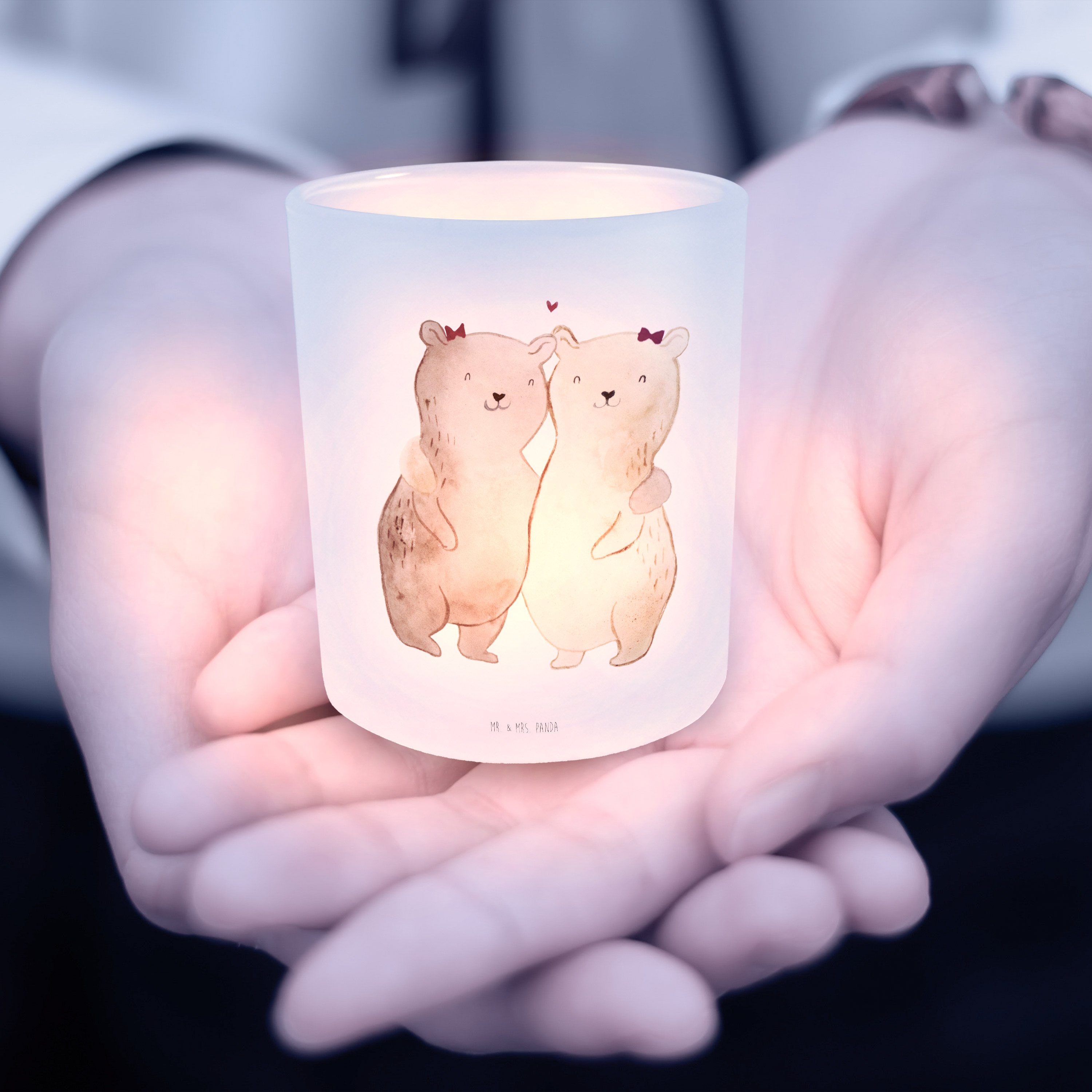 Mr. (1 Teelichthalter, Transparent Geschenk, Mrs. Panda Windlicht St) Schwestern Bären - - & Teelichtgl