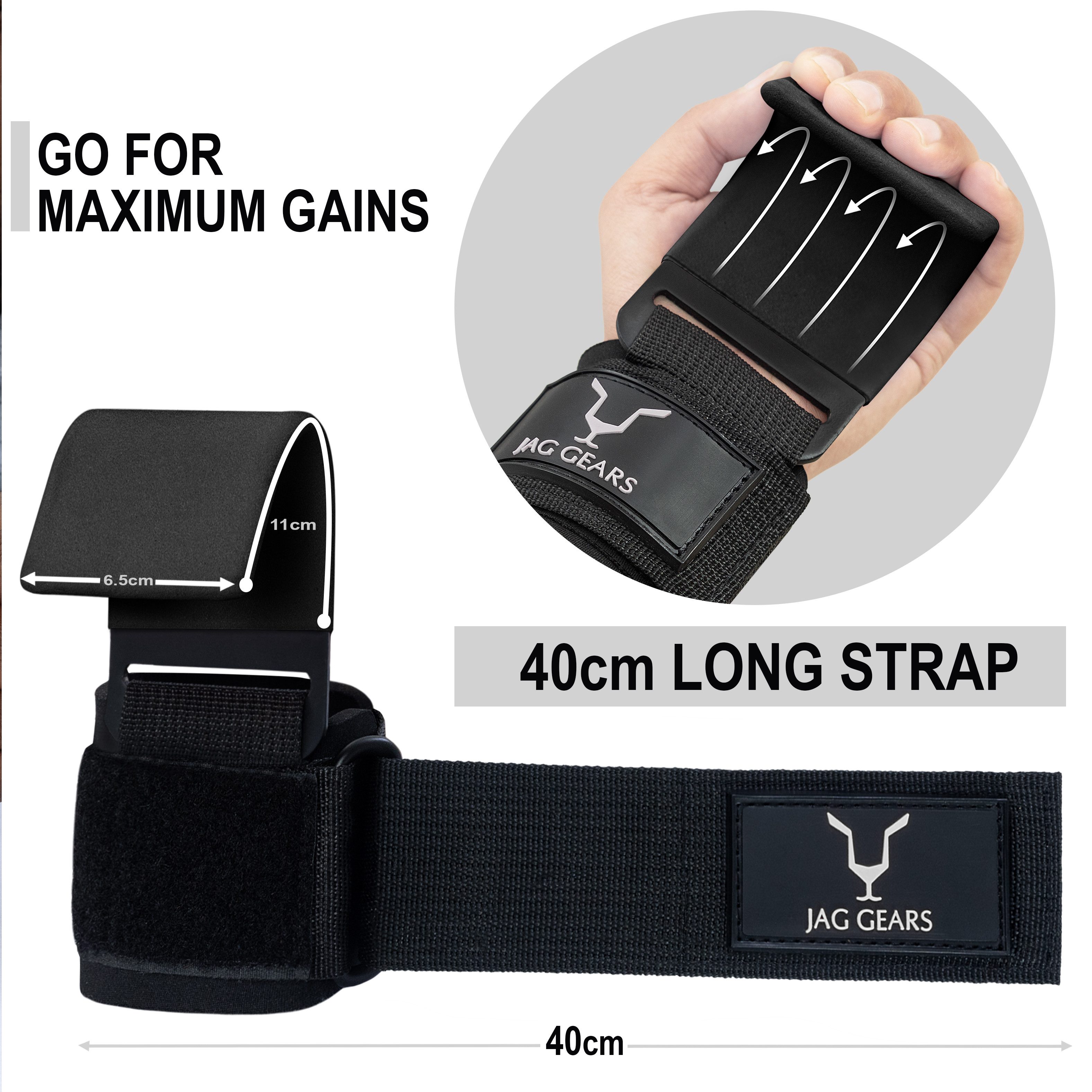 JAG GEARS Zughilfe Gewichtheberhaken Handgelenkbandage Stützen Hebehilfen Krafttraining (1 x pair hooks, 2-tlg., Gym Grips Crossfit Trainingshilfen Fitnessstudio Fitness), Aus strapazierfähigem Material