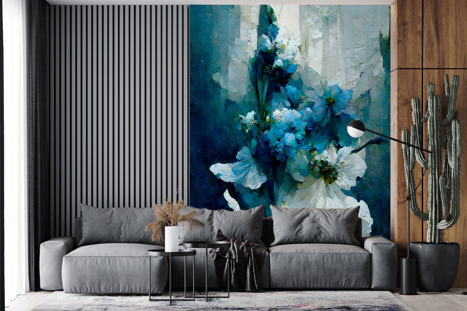 MuchoWow Fototapete Farbe Blumenstrauß bedruckt, Montagefertig Matt, Blau, Wandtapete Tapete - (4 - für - Wohnzimmer, Blumen Vinyl St)