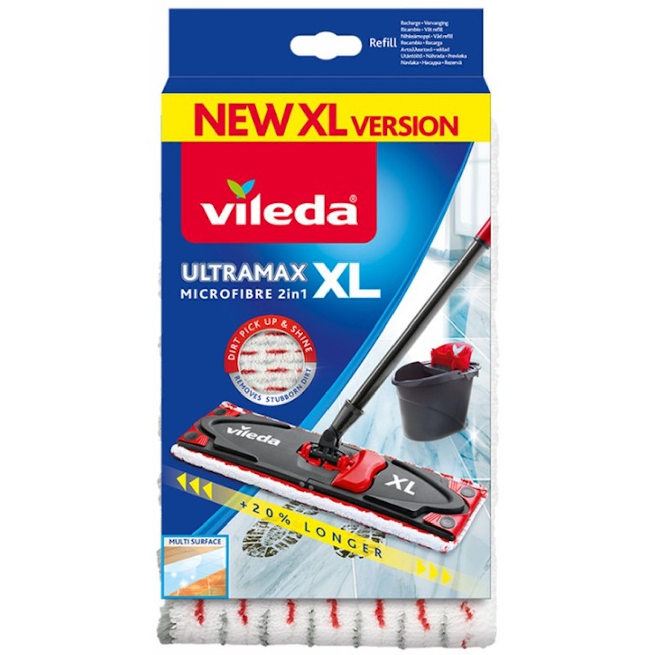 Vileda Ultramax XL Microfaser 2in1 Wischbezug (Polyester, 14x43 cm, Packung, 1-tlg., 1 Stück, XL)