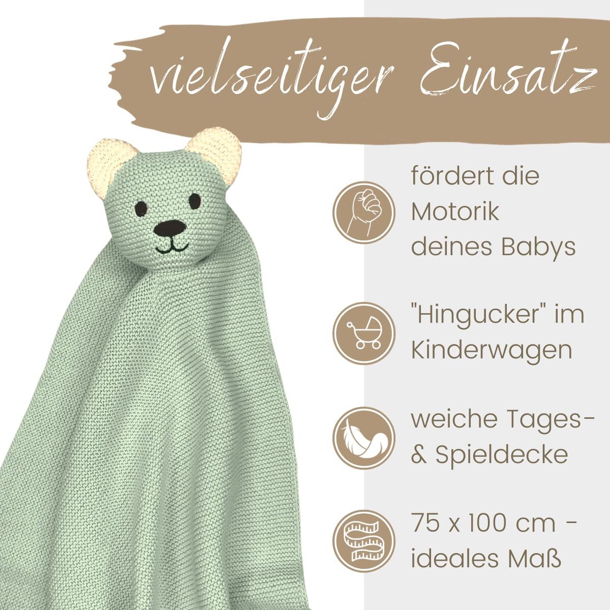Babydecke DIKOS® Babydecke SCHMUSE-Bär Baby Geschenk Mädchen Junge Geschenkset, DIKOS, Geschenk zur Geburt, PREMIUM Qualität, 100 % BIO Baumwolle, nachhaltig – Bild 4 von 5