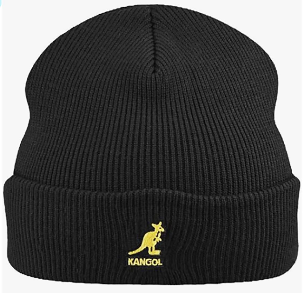 Beanie Strickmütze Umschlag mit Schwarz/Gold Pull-On Acrylic Kangol