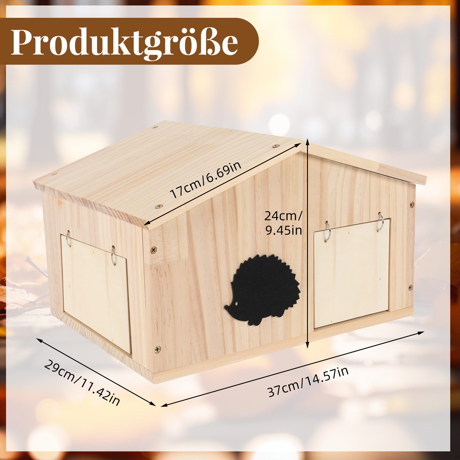 TWSOUL Igelhaus mit Boden&Rattenklappe, Holz, Igelhütte Winterquartier 37*29cm, Labyrintheingang Satteldach, Igelfutter Haus Igelhütte Deko Garten
