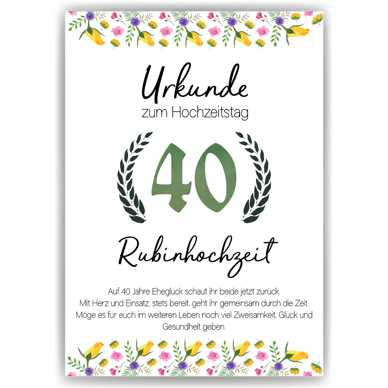 Tigerlino Poster 40. Hochzeitstag Geschenk Urkunde günstig online kaufen