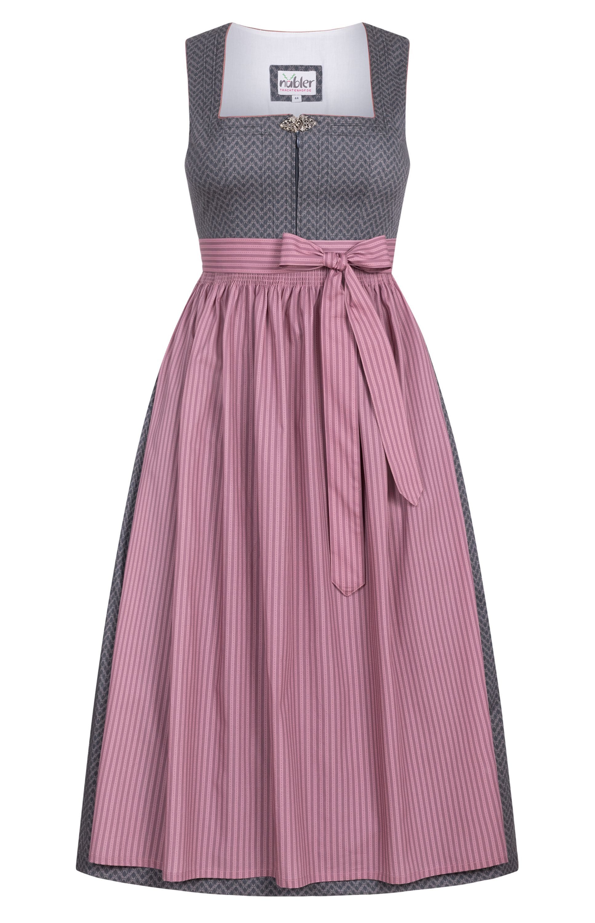 Nübler Dirndl Langes Dirndl Emiliy in Anthrazit-Rosa - Rocklänge 90 cm