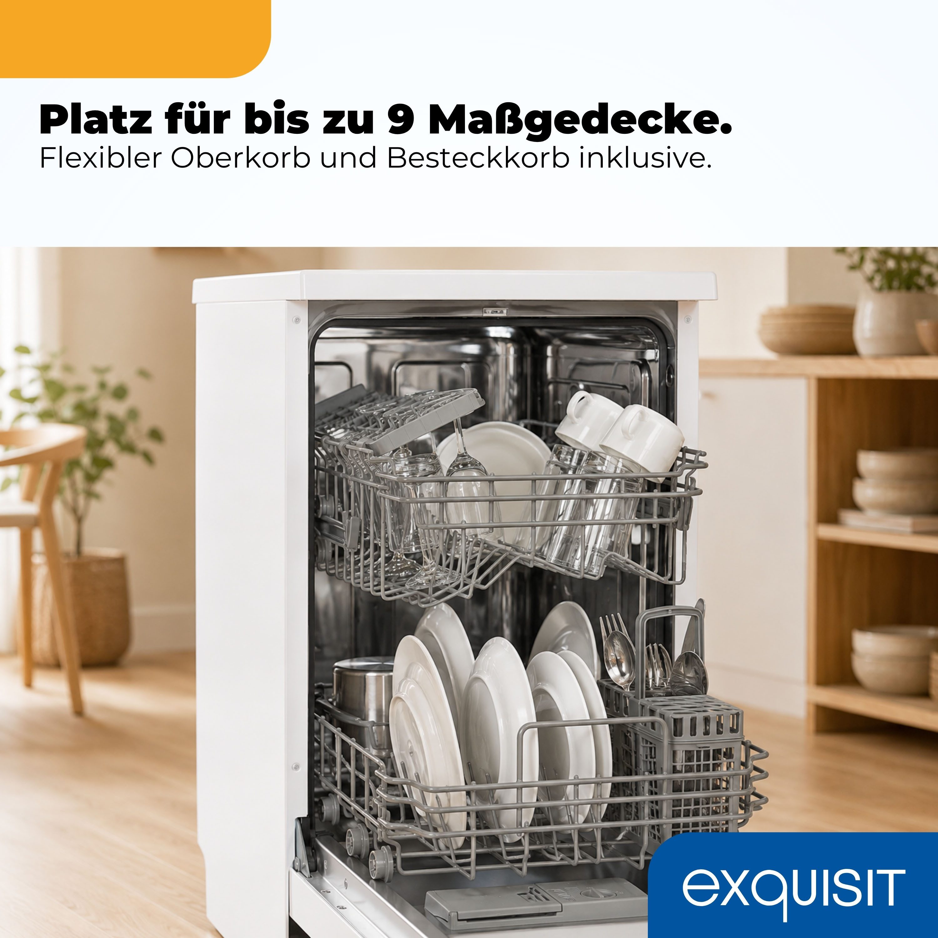 exquisit Standgeschirrspüler GSP9310-031C weiss, 8,3 l, 10 Maßgedecke, 10 Maßgedecke, 7 Programme, LED, Besteckkorb, Auto Door Open, AquaStop – Bild 5 von 5