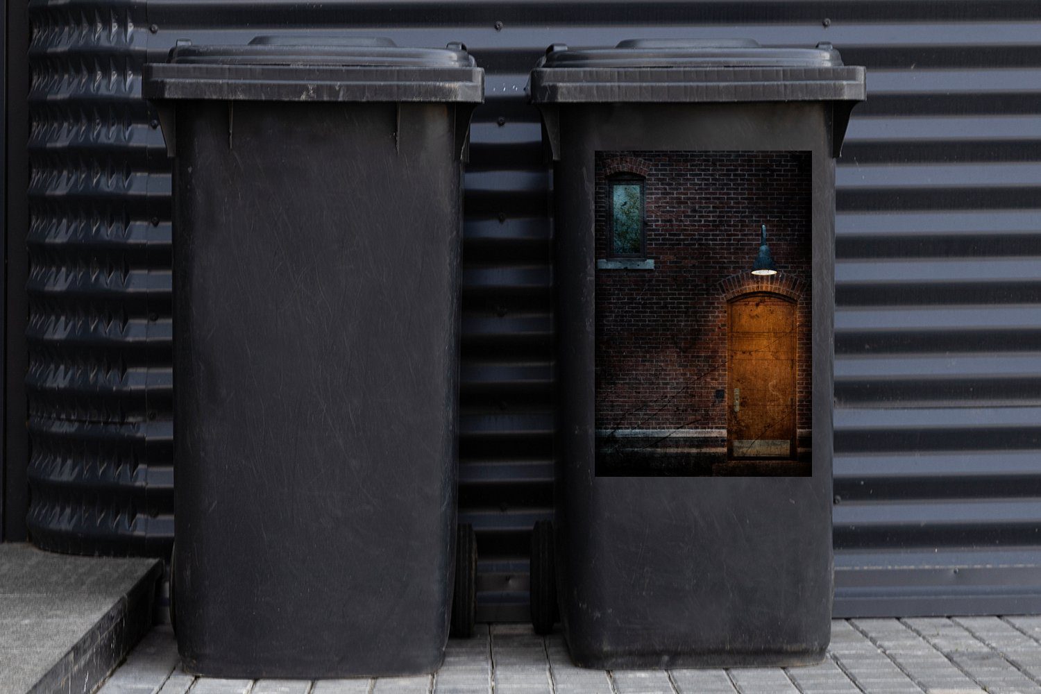 Wand Architektur (1 - Mülleimer-aufkleber, Abfalbehälter Sticker, Wandsticker - - MuchoWow Container, Lampe Tür Mülltonne, St),