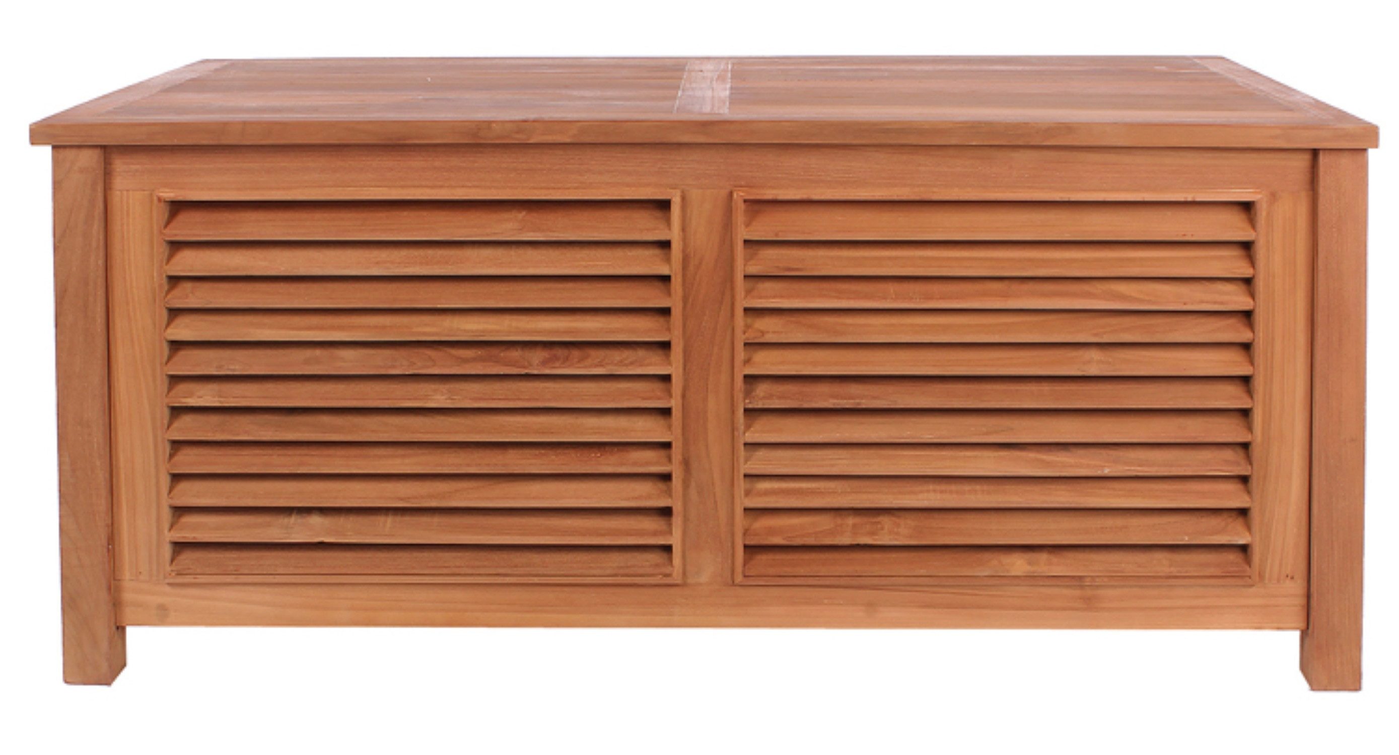MR.DEKO Aufbewahrungsbox Teak Grande II – 124x58x60 cm mit Belüftung & Klappdeckel (1-teilig, 1 St., Auflagenbox aus Teakholz inklusive Aufbauanleitung), Witterungsbeständige Auflagenbox aus Teakholz