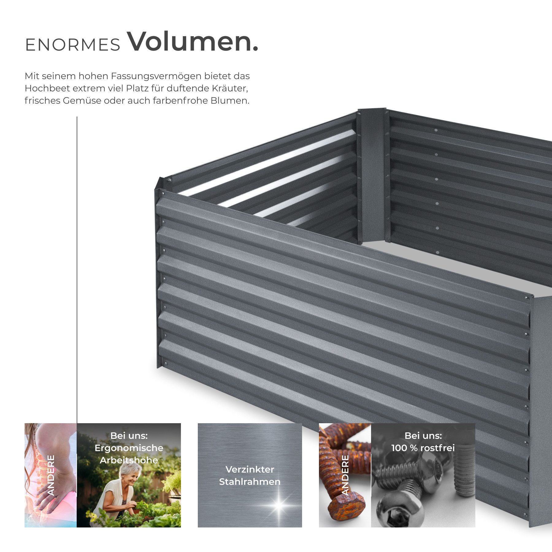 tectake Hochbeet Pflanzenkasten Salvia 600l verzinkt 120x90x57cm, aus verzinktem Stahl