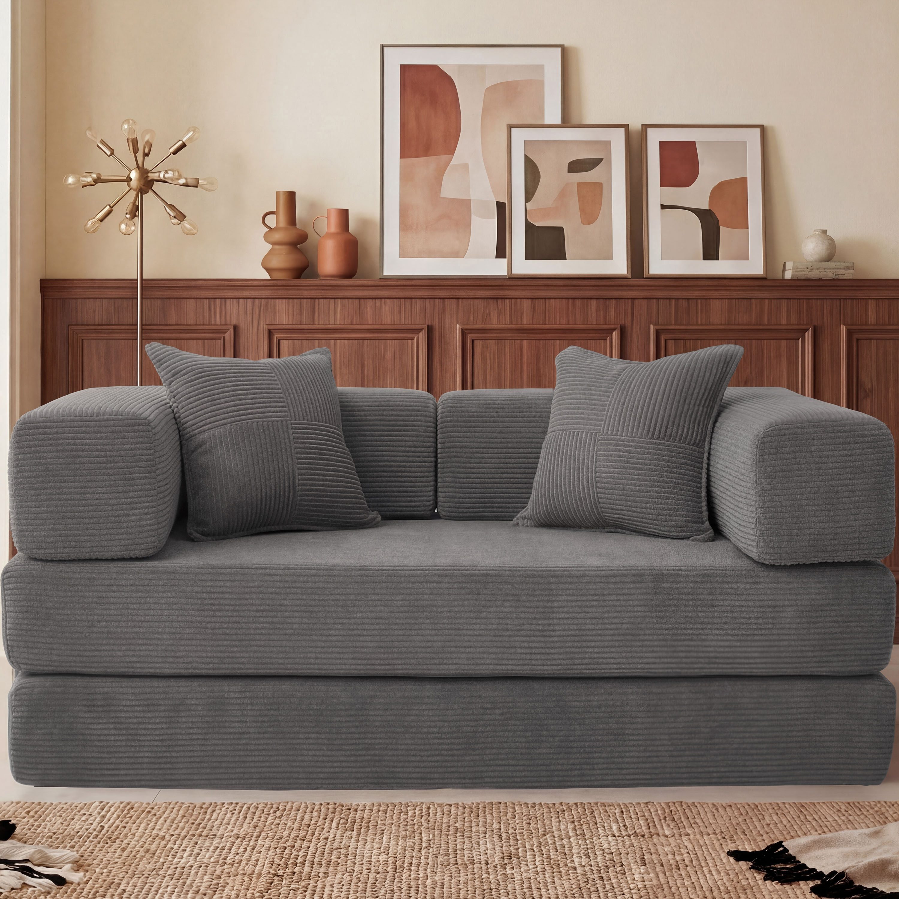 Vipbear Sofa 5-in-1 Wandelsofa aus Cord, Modulares Bodensofa, 2-sitzer, 1 Teile, montagefrei, Grau