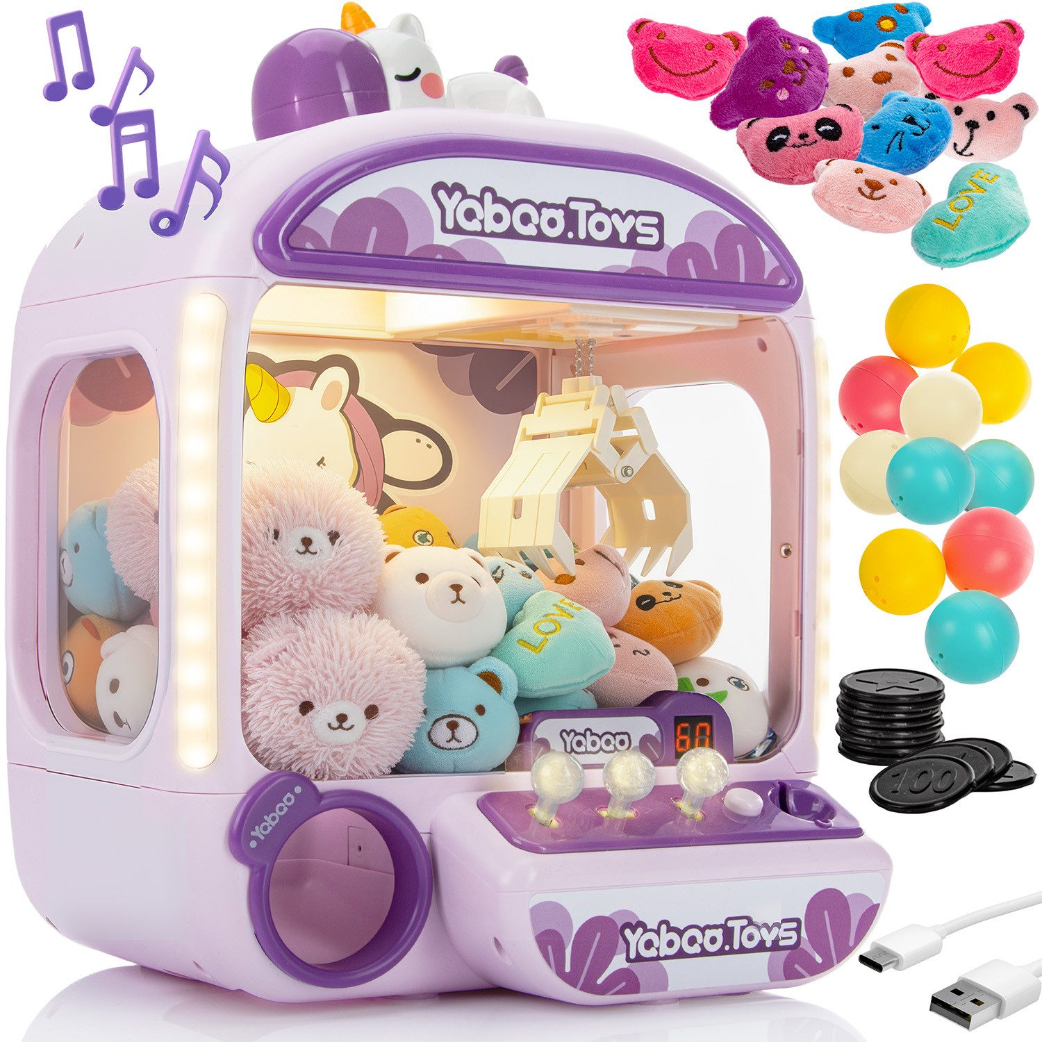 Goods+Gadgets Greifautomat Candy Grabber, Arcade-Spiel, Spielautomat mit 10 Mini Stofftiere