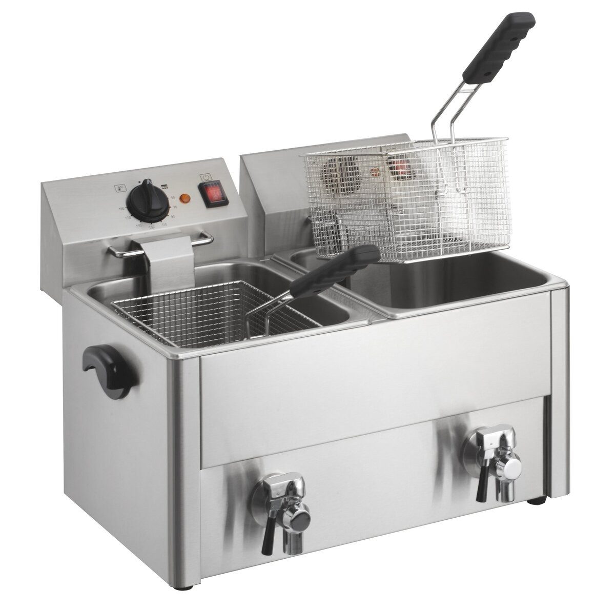 GastroHero Fritteuse Doppel Fritteuse ECO 10+10 Liter mit Ablasshahn Edelstahl, 3250 W