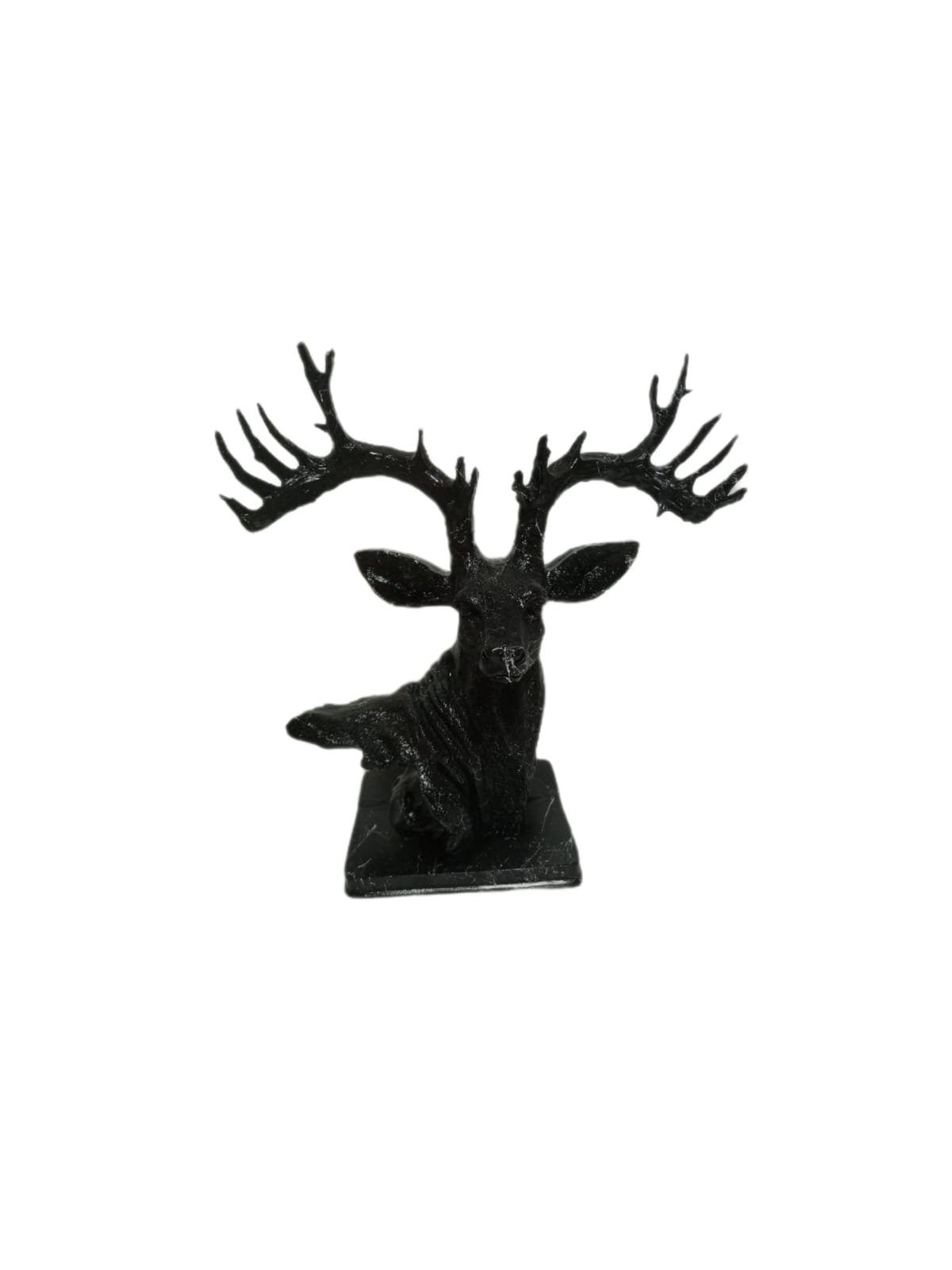 Schwarz Polyresin Dekofigur Marmoroptik, Dekofigur Hirsch Skulptur aus moebel17