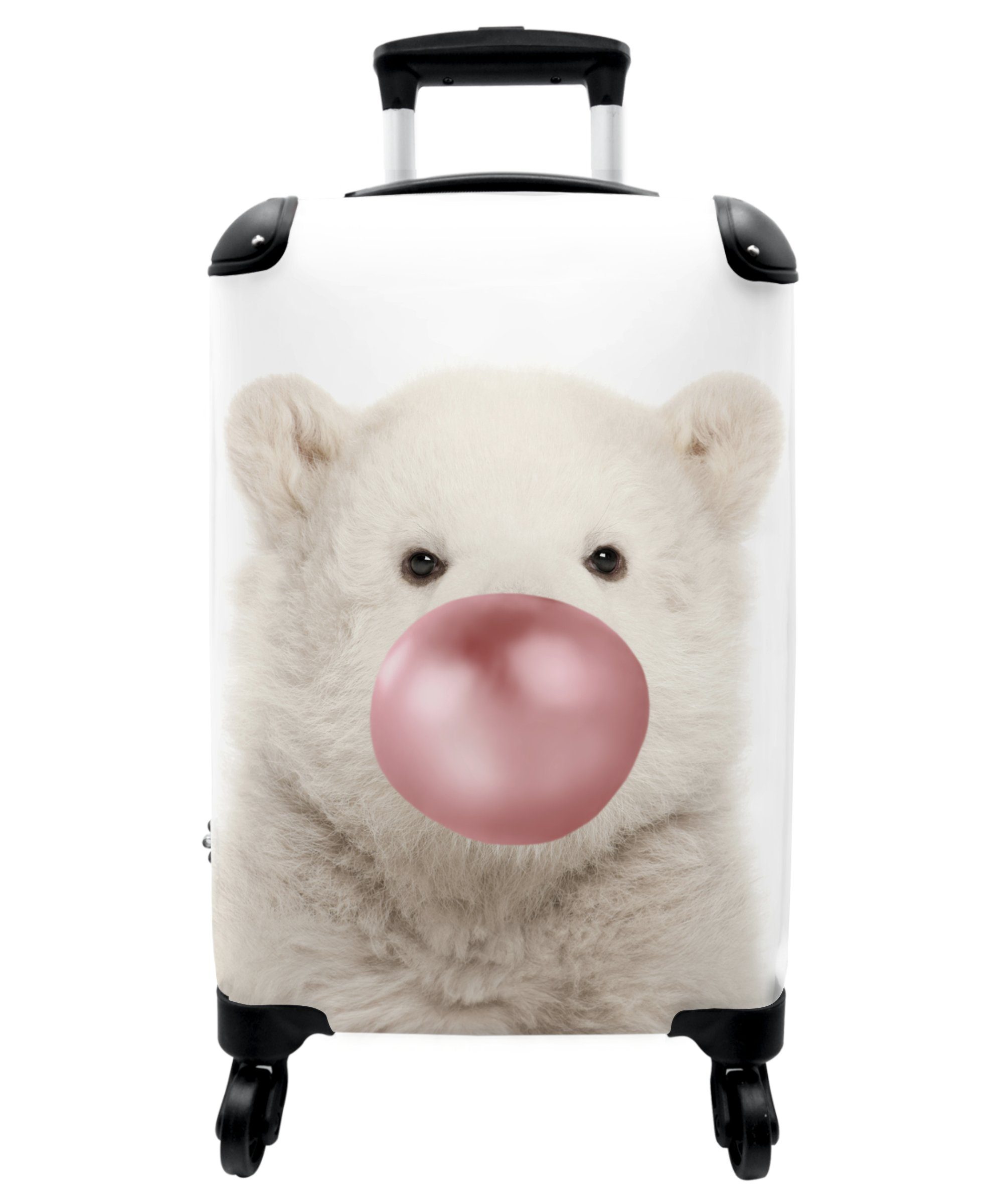 NoBoringSuitcases.com© Kinderkoffer 55x35x20cm Eisbär - Kaugummi - Rosa - Tiere, 4 Rollen, Reisetasche mit rollen, Handgepäck für Ferien, Kindertrolley, Koffer