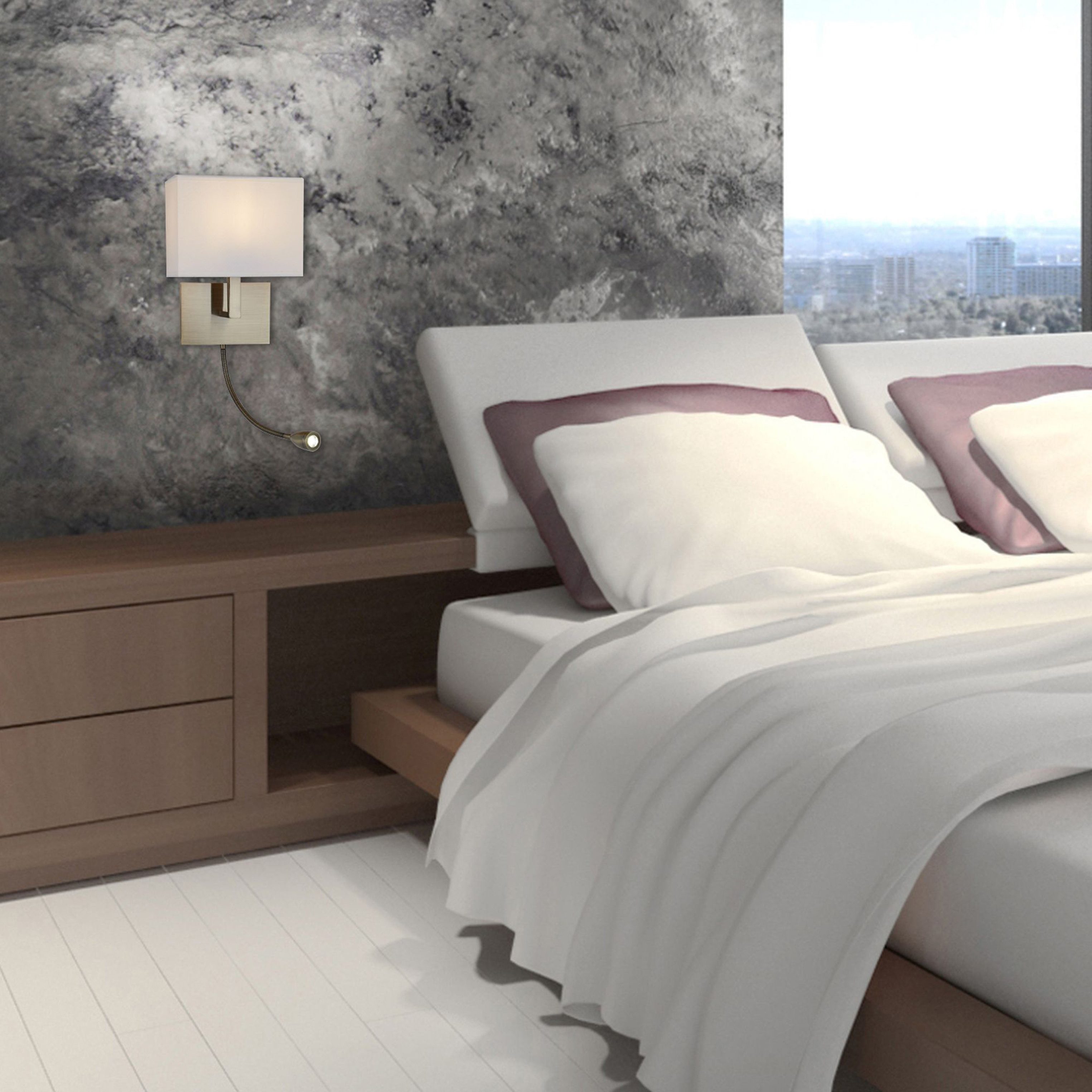 Searchlight Wandleuchte Hotelwandlampe mit LED-Leselampe - Metall und Stoffschirm, ohne Leuchtmittel