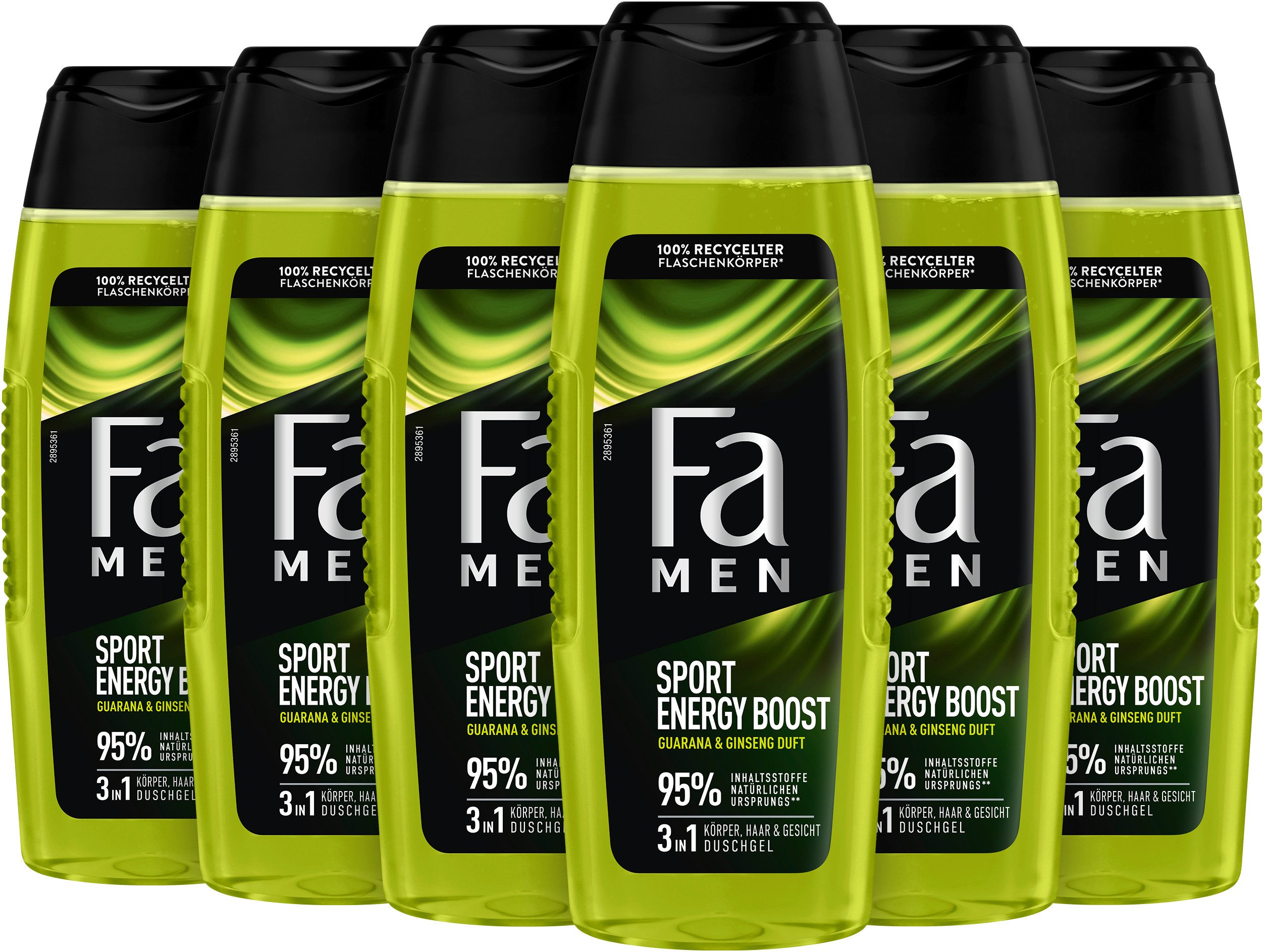 FA Duschgel Duschgpflege Men Sport Energy Boost, 6x 250 ml, 6-tlg., für Körper, Haar & Gesicht, schützt die Haut, Vegan