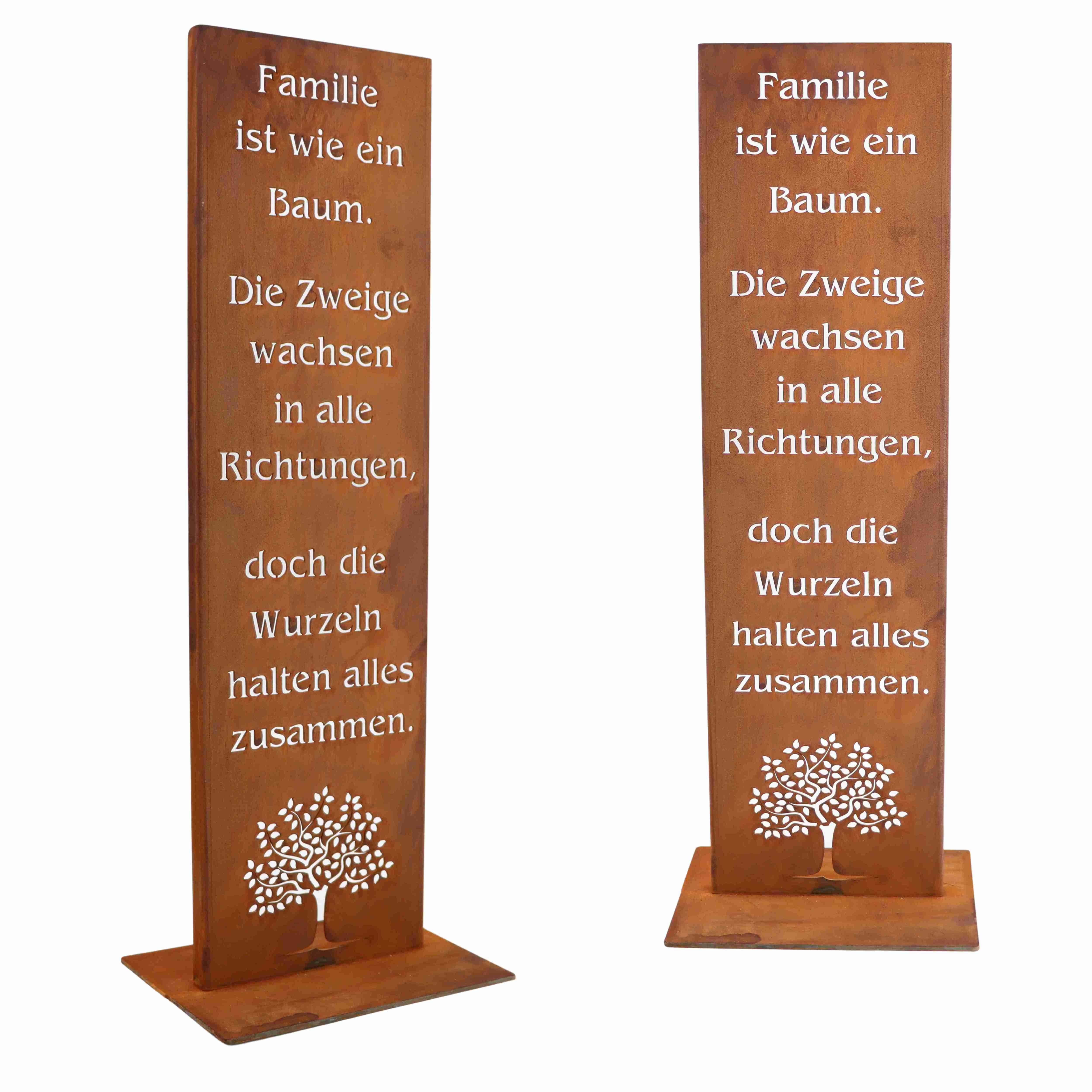 Rostikal Gartenfigur Gartenschild Familie Edelrost 100/55 cm – Bodenplatte/Stecker, Spruchtafel mit Baum-Motiv – wetterfest für Garten & Eingang – Bild 4 von 5