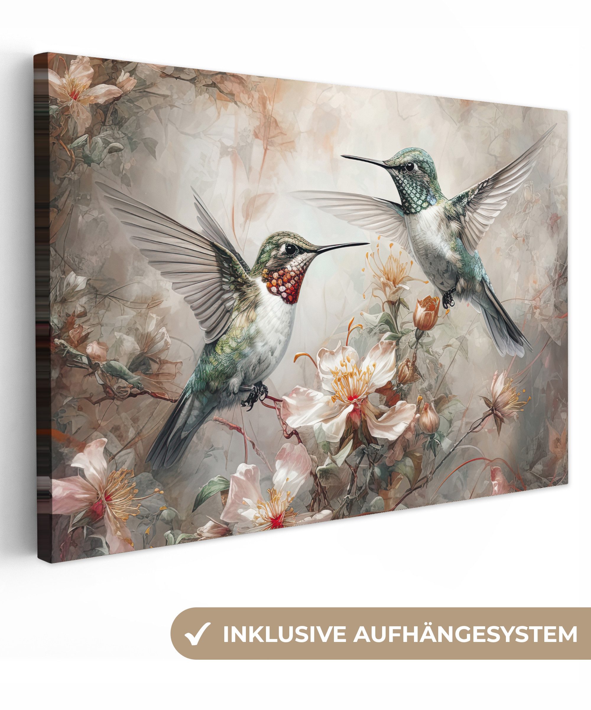 OneMillionCanvasses® Leinwandbild Kolibri - Vögel - Blumen - Pflanzen, Foto günstig online kaufen