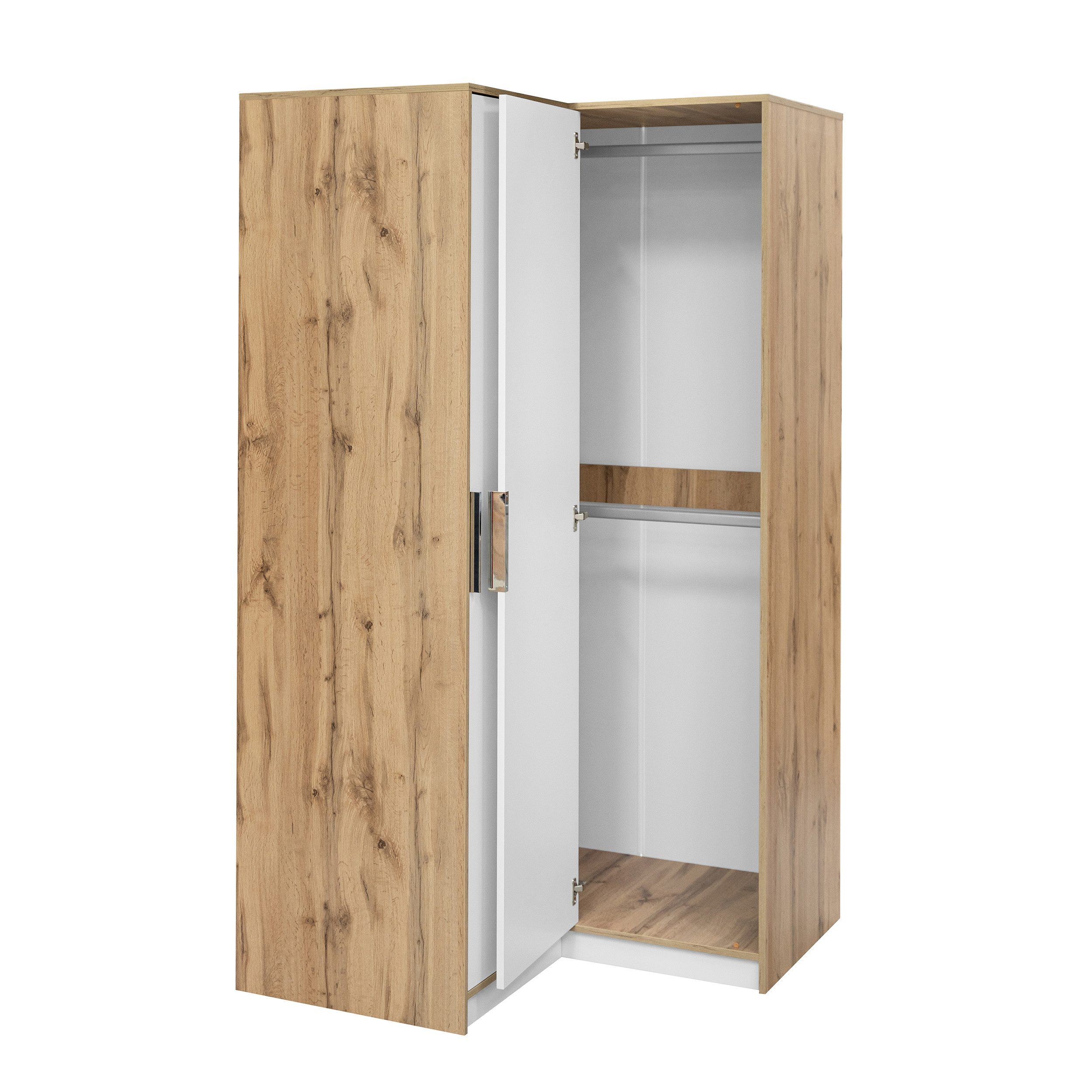 Beautysofa Eckschrank LIVO mit 2 Drehtüren, 2 Kleiderstangen und Regale, (Zur Auswahl in zwei modernen Farbkombinationen) Breite: 108 cm – Bild 5 von 5