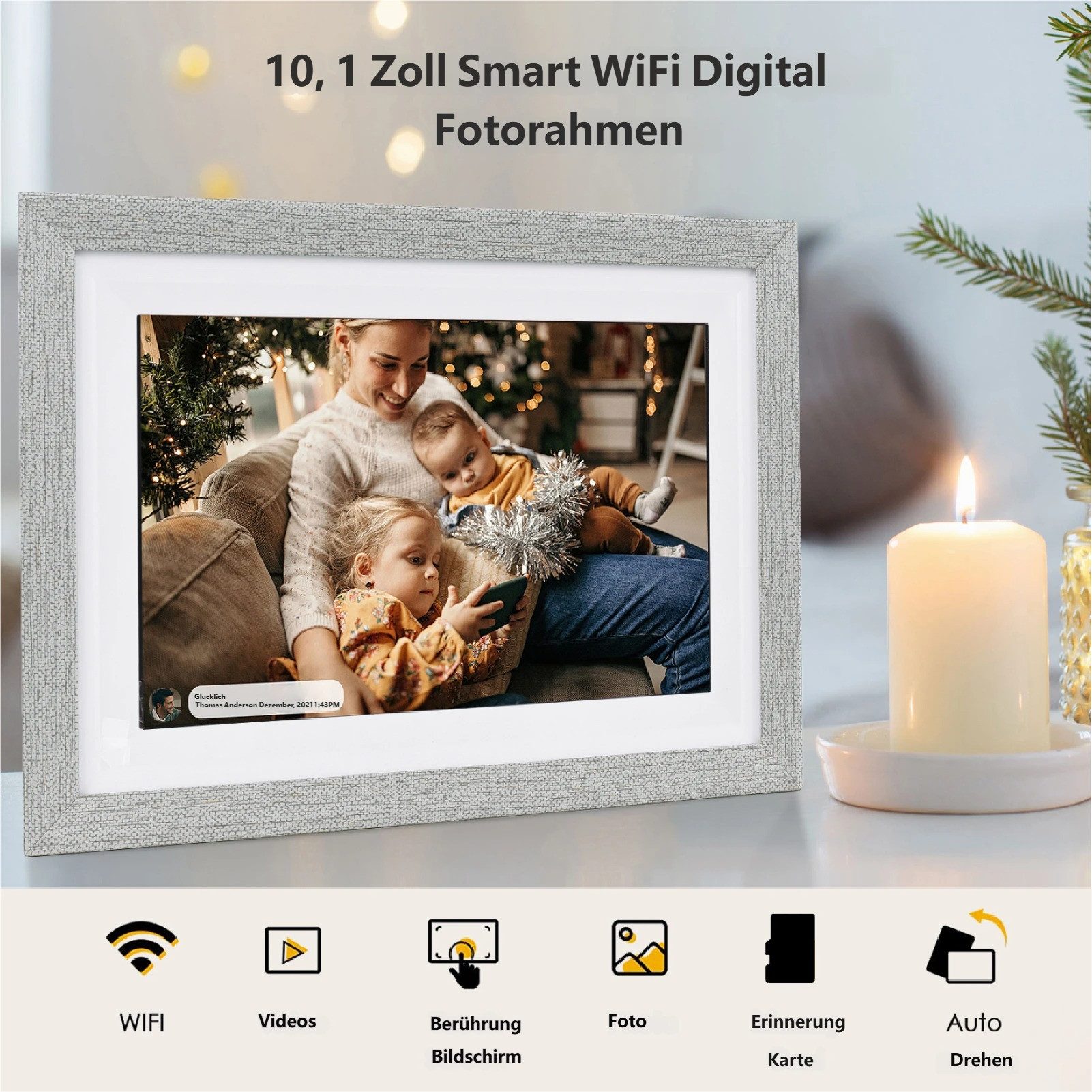 GARRYFIZH Digitaler Bilderrahmen Elektronischer Bilderrahmen Digitaler Bilderrahmen (10,1-Zoll-Bildschirm WLAN-Anschluss 16 GB Speicher)