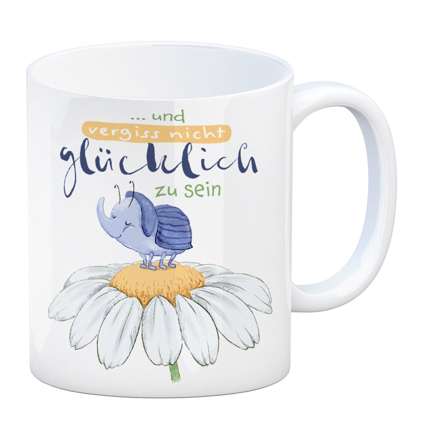 Tasse Käfer Kaffeebecher mit Spruch und vergiss nicht glücklich zu sein