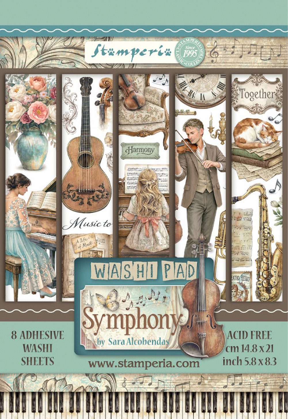 Stamperia Aufkleber Washi Pad Symphony, 8 Blatt, A5