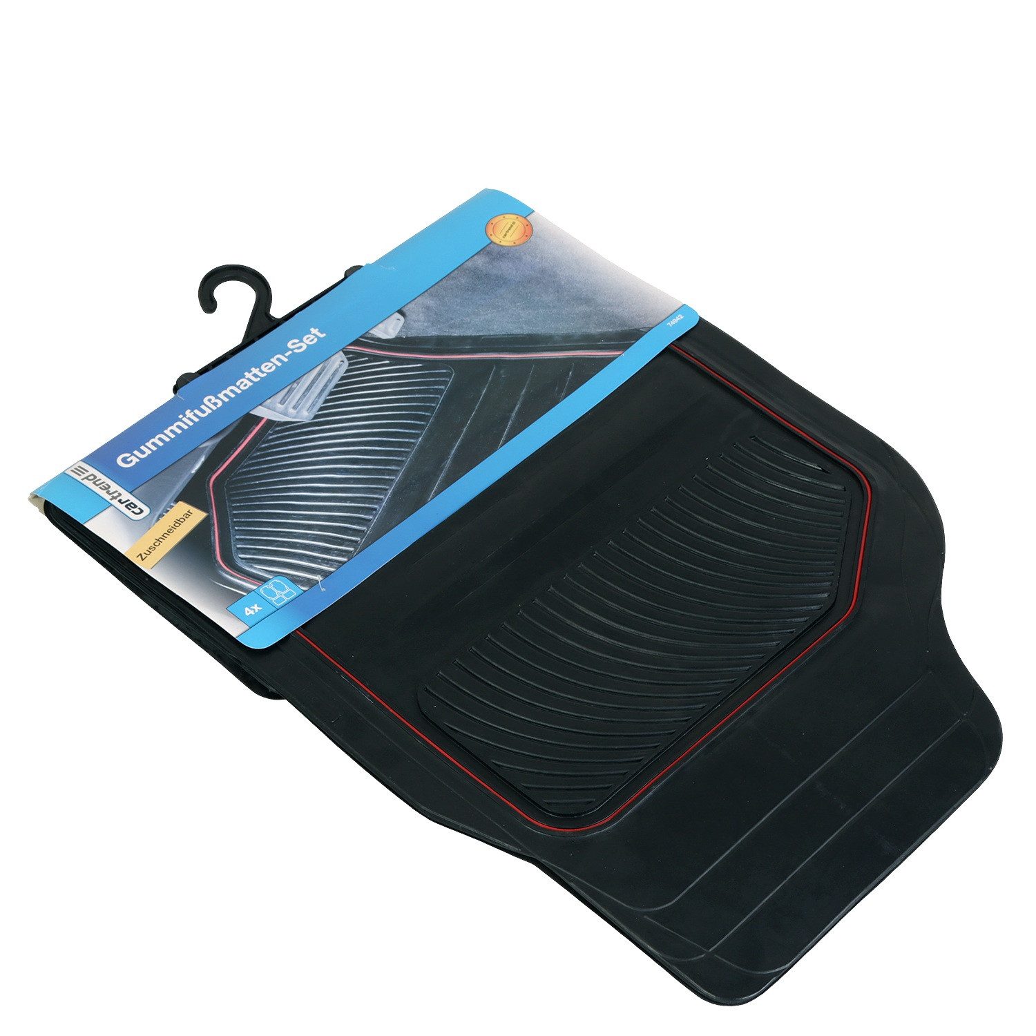 Cartrend Universal-Fußmatten Automatten Set Gummi 4-teilig Schwarz/Rot (4 St), für Universal Universell Universal, Universal Gummimatten Fußmatten Auto PKW KFZ Matten Gummifußmatten