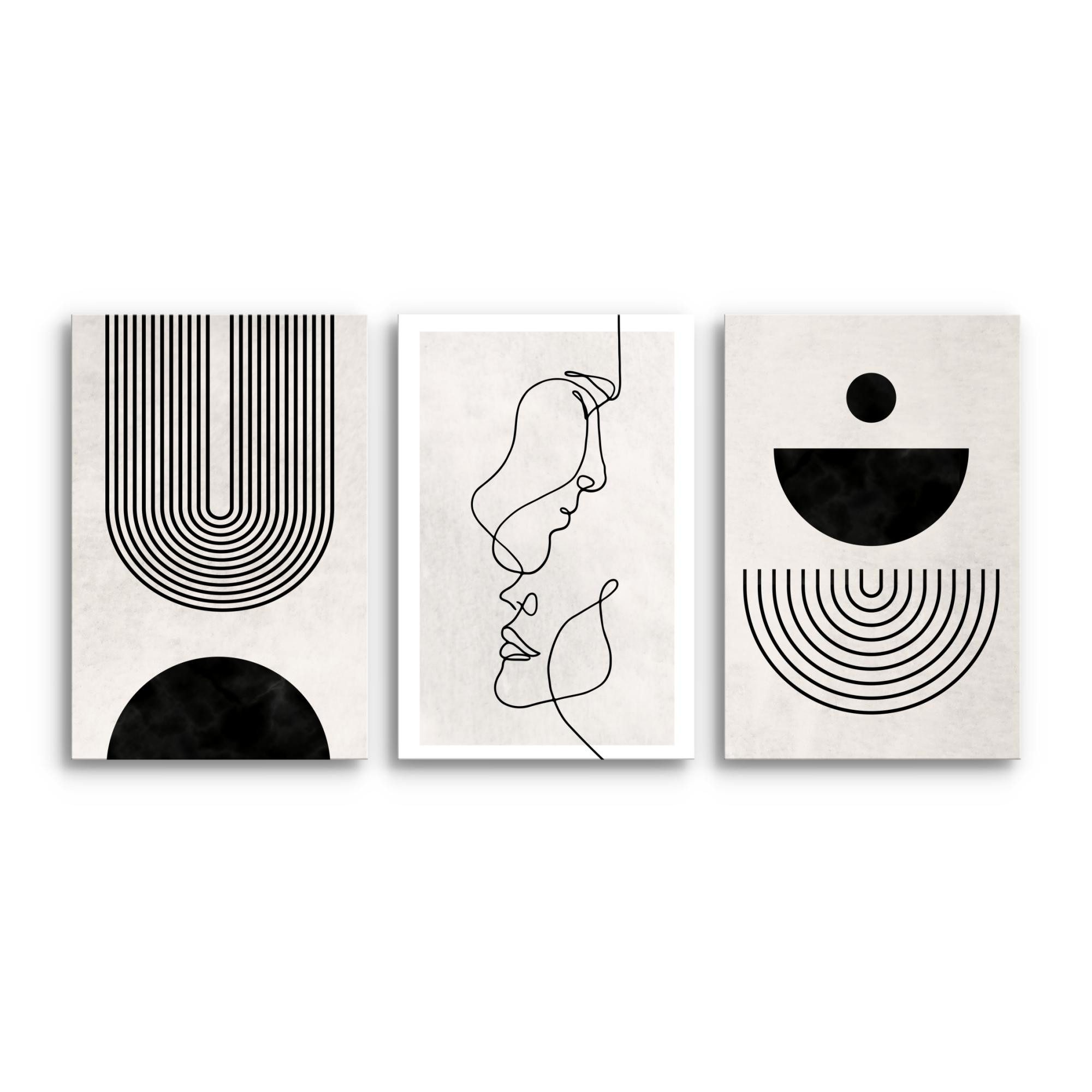 Novart Wandbild Set Wohnzimmer Abstrakte Kunst Schwarz-weiß Gesicht