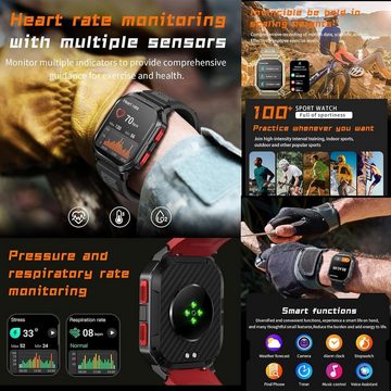 MYSHUN Wasserdichte Herrenuhr bis 5 ATM Smartwatch (2,01 Zoll, Android / iOS), mit Blutdruckmessung SpO2 123 Sportmodi