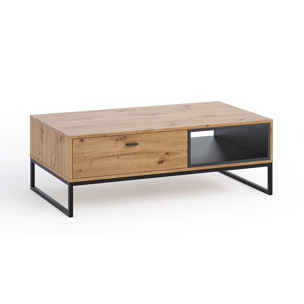 Lomadox Couchtisch OSTUNI-132, Wohnzimmer in Artisan Eiche Nb. mit Metallgestell, B/H/T 120/42/65 cm