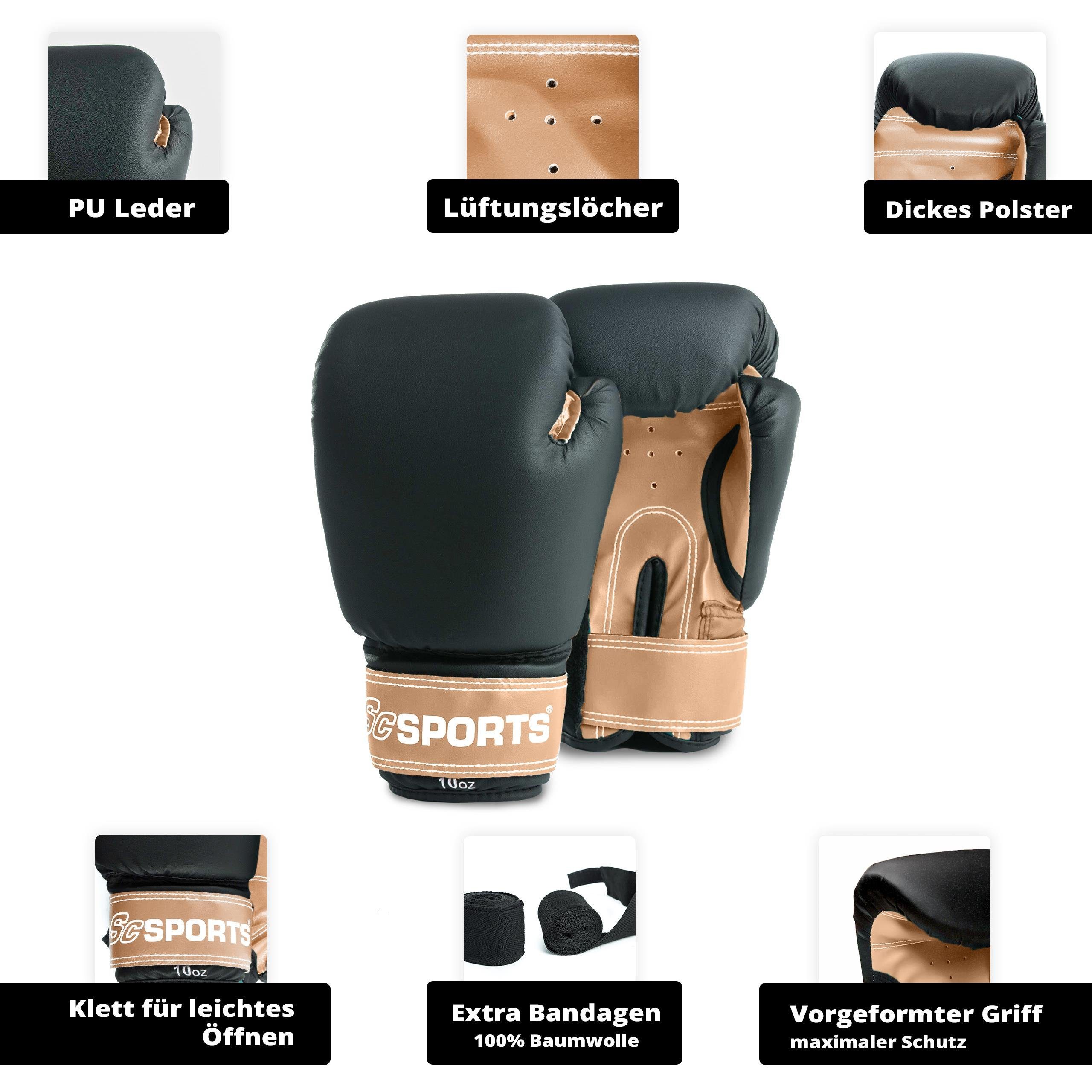 ScSPORTS® Boxsack Boxsack Set mit 12kg, Nylongurt - Gefüllt, Bandagen, Boxhandschuhen