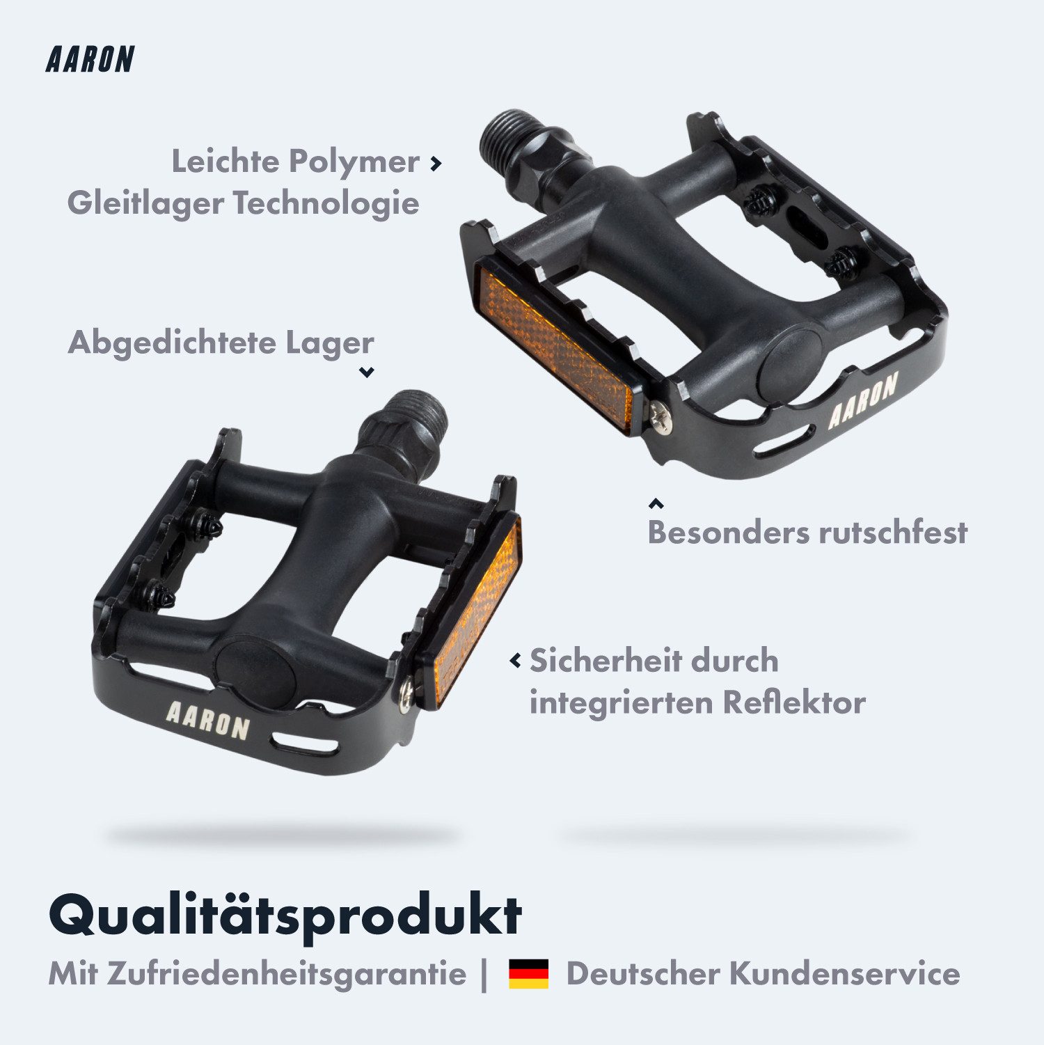 AARON Fahrradpedale Tour Pedale mit Reflektoren Aluminium Schwarz 9/16 Zoll Fahrrad