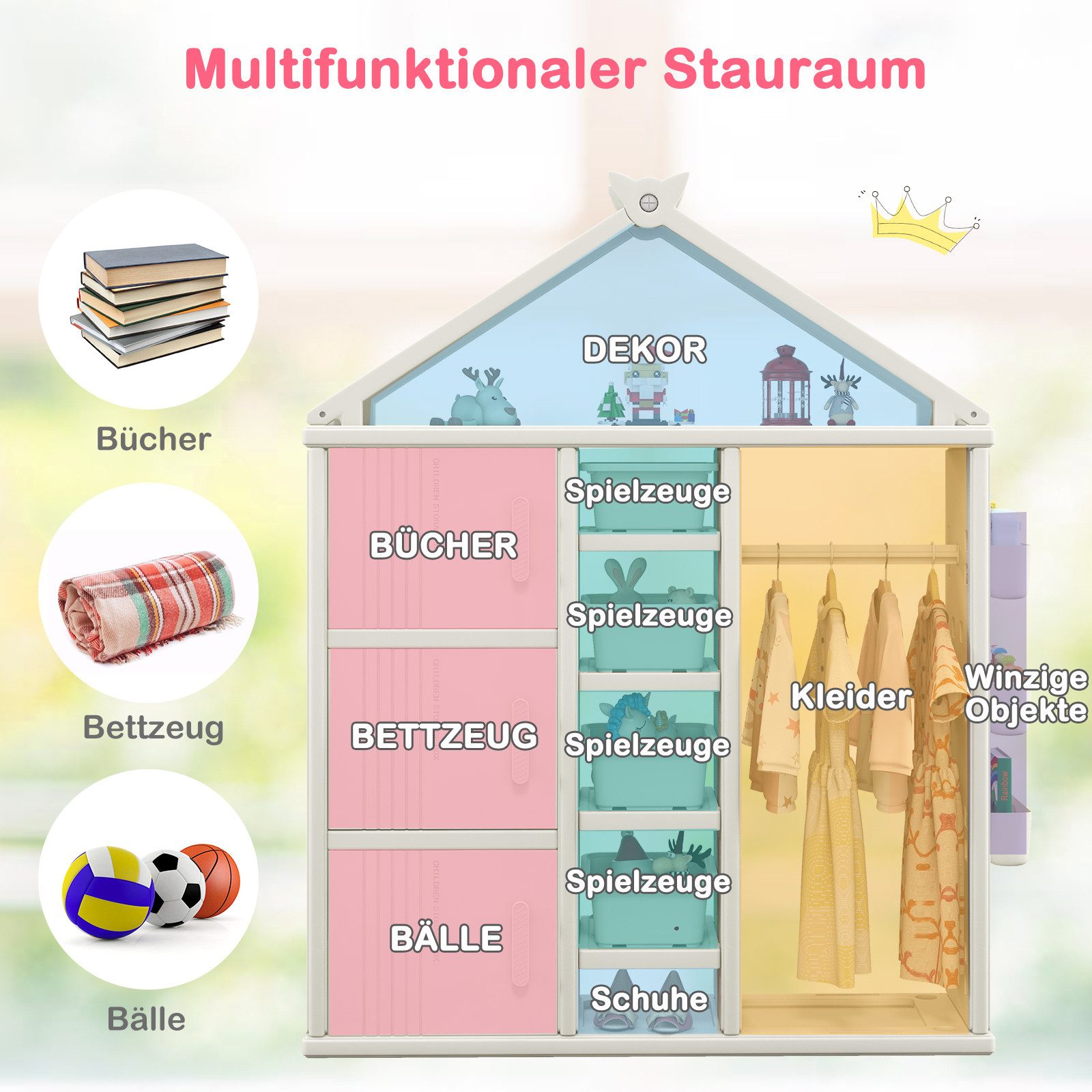 COSTWAY Kinderregal, Spielzeugregal in Hausform mit Boxen und Schubladen günstig online kaufen