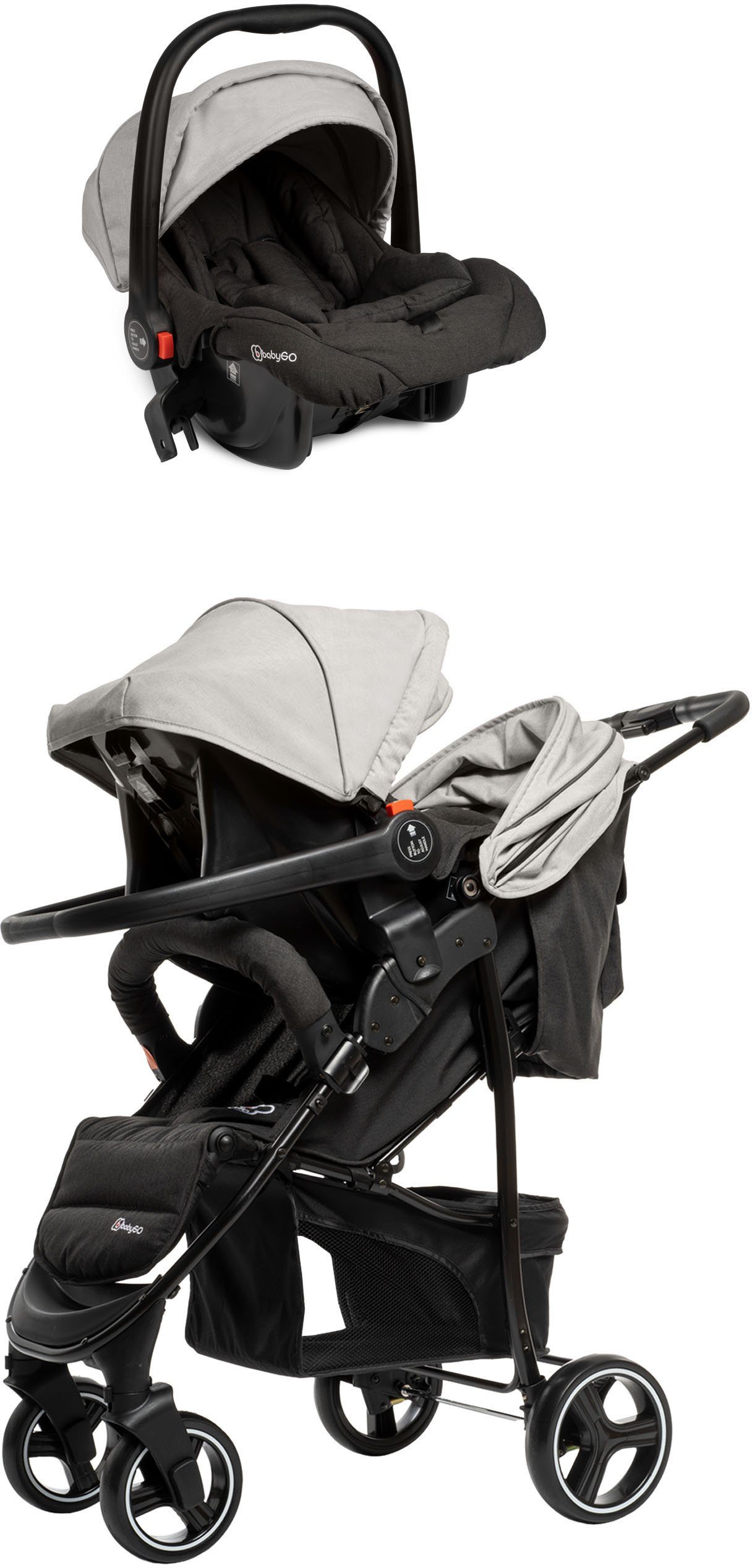 melange, 2in1, inklusive Kombi-Kinderwagen und Babyschale Grey Basket BabyGo Adapter