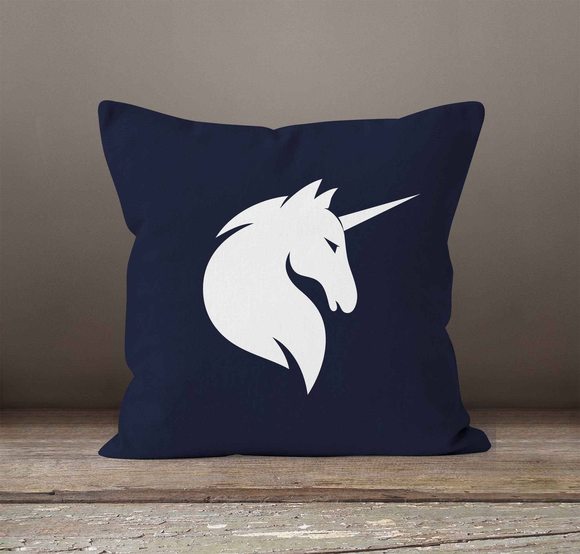 navy Unicorn Kissenbezug Einhorn 40x40 Baumwolle Kissen-Hülle Deko-Kissen MoonWorks Dekokissen MoonWorks®