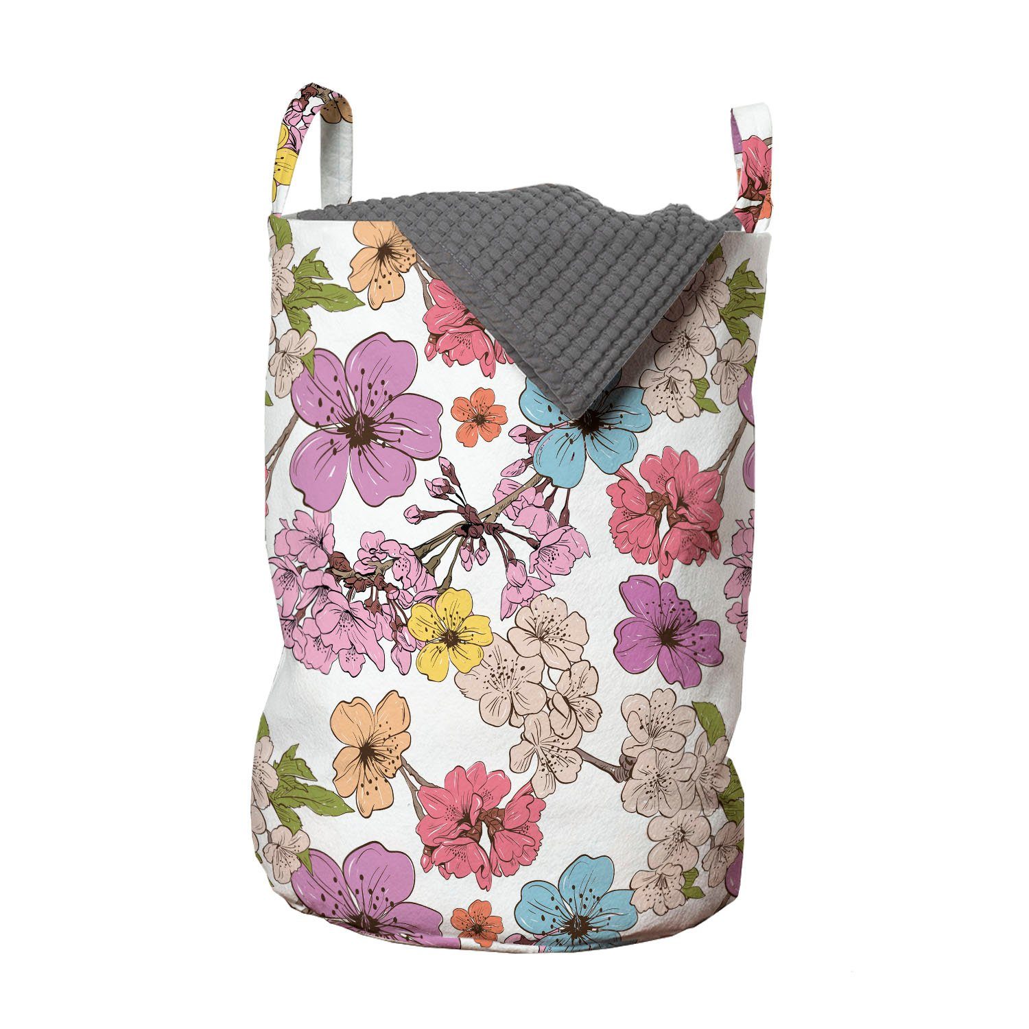 Abakuhaus Wäschesäckchen Wäschekorb mit Griffen Kordelzugverschluss für Waschsalons, Frühling Aufkeimende Apple-Blumen