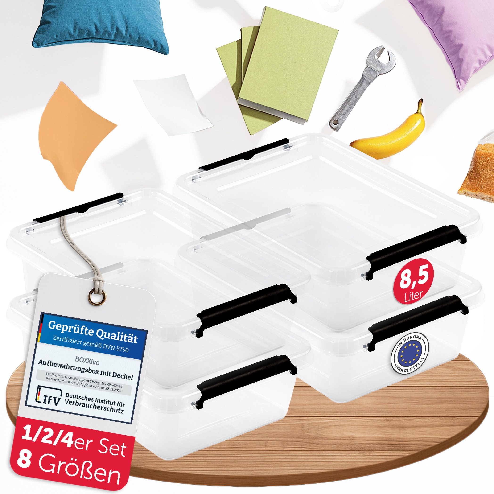 BOXXivo Aufbewahrungsbox Aufbewahrungsboxen mit Deckel BPA-freie & lebensmittelechte Boxen (4 St), Plastikbox mit Deckel - robuste & stapelbare Aufbewahrungsboxen