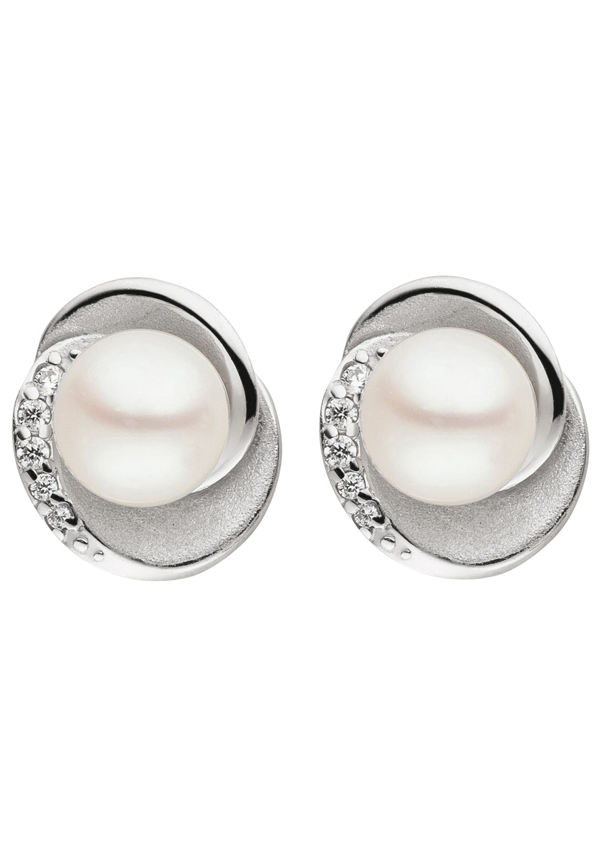 JOBO Paar Ohrstecker, 925 Silber mit Süßwasser-Zuchtperlen und 10 Zirkonia günstig online kaufen