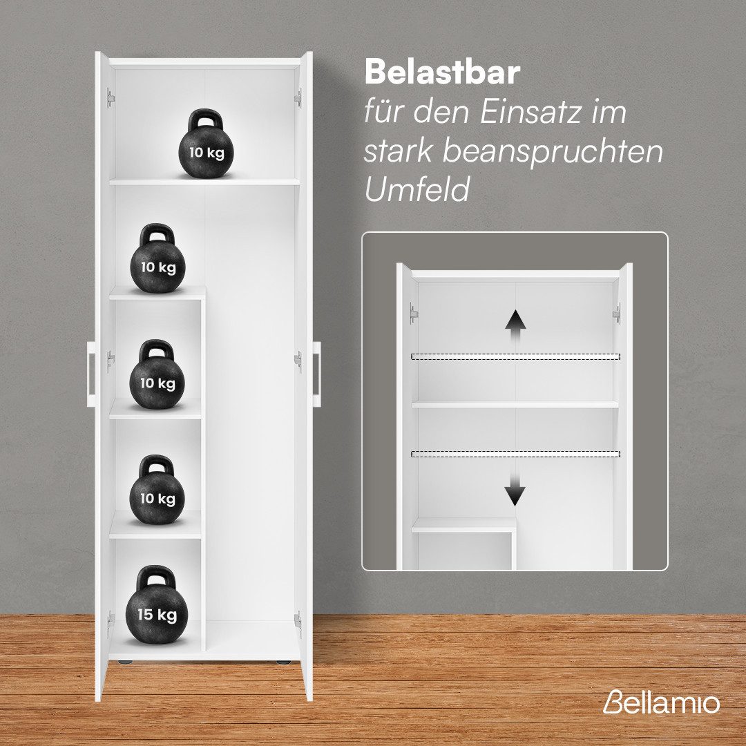 Bellamio Mehrzweckschrank Apol, Hochschrank aus Holz, Aufbewahrungsschrank (Weiß) Besenschrank mit 5 Fächern, inkl. Staubsaugerfach, robust & kratzfest – Bild 4 von 5