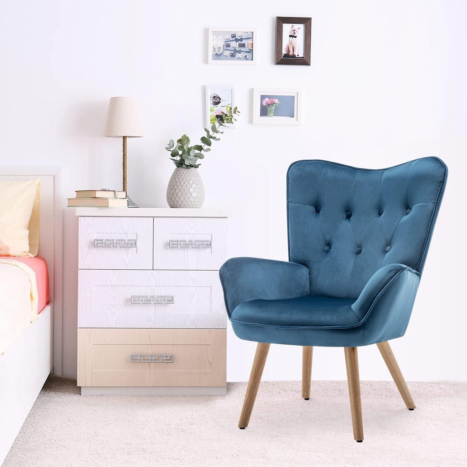 LuxusKollektion Ohrensessel Ohrensessel Hocker Samt Relaxsessel Lesesessel Blau sessel