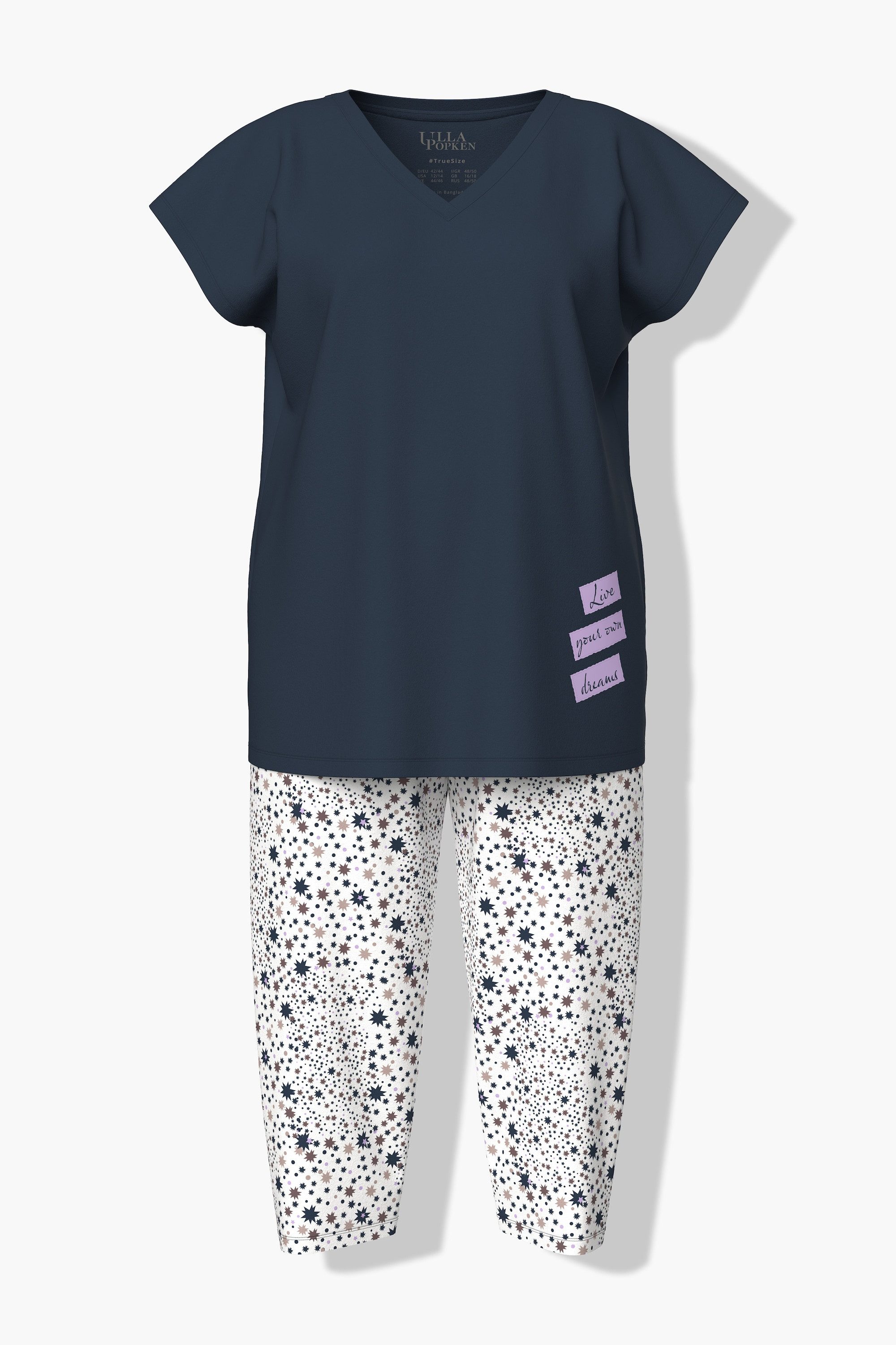Pyjama Pyjama Zweiteiler Sterne V-Ausschnitt Halbarm